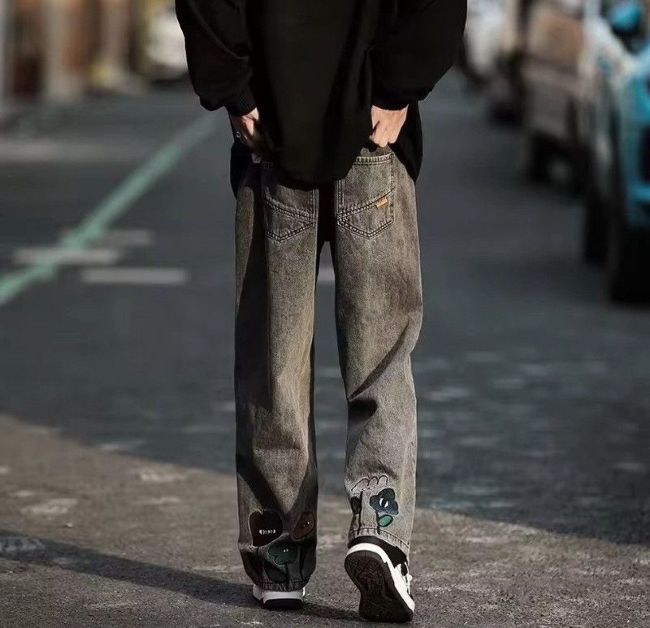 Other Flower Baggy Casual Denim Wide-leg Jeans Cargo Pants Size US 33 - 3 Thumbnail