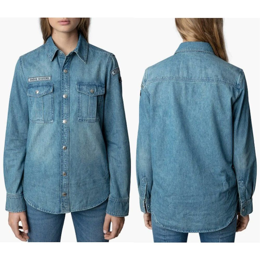 NWT New $298 Zadig & Voltaire This Denim Button-Up Blue Lon