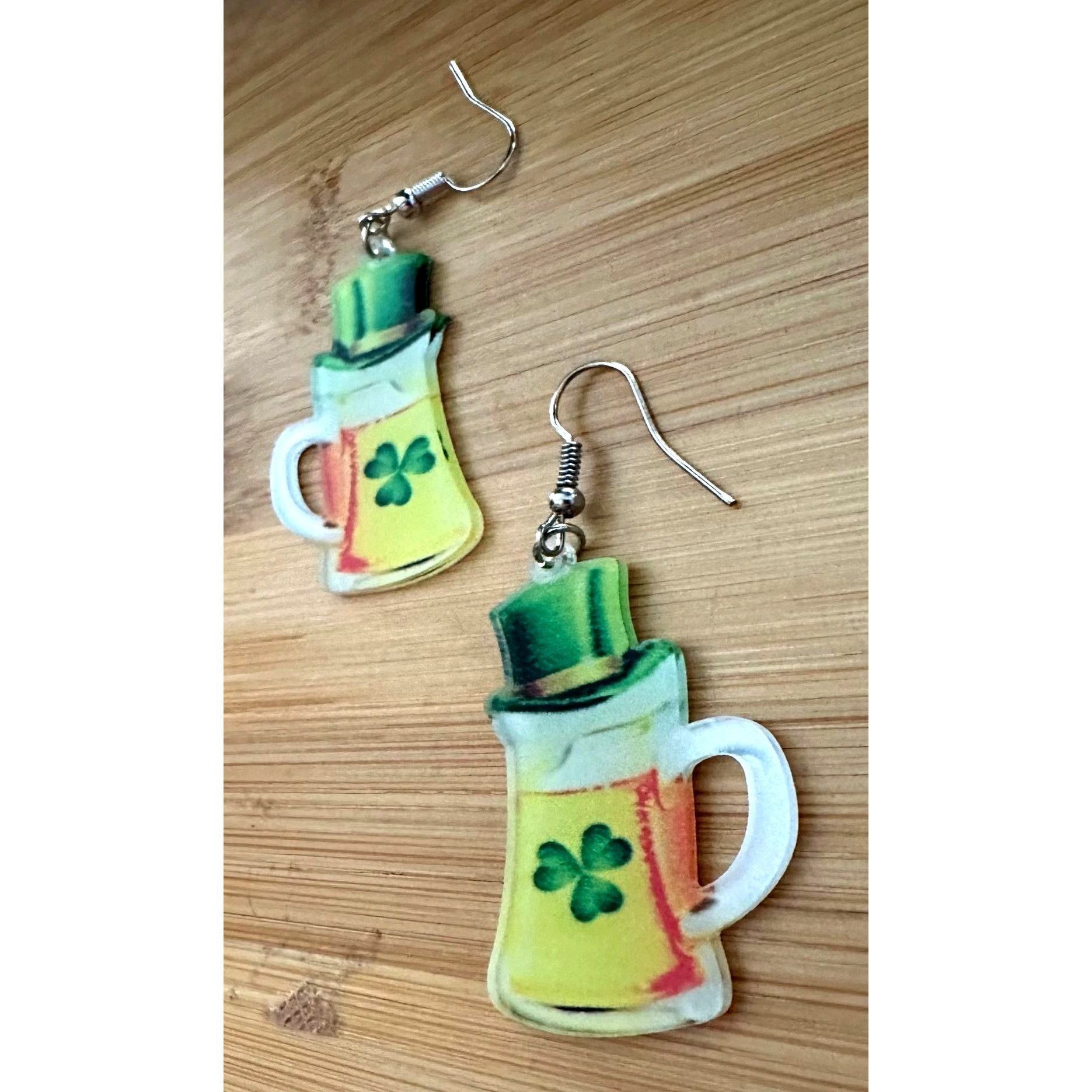 Handmade St Patricks Day Earrings Beer Shamrock Leprechaun Hat Dangle Size ONE SIZE - 8 Thumbnail