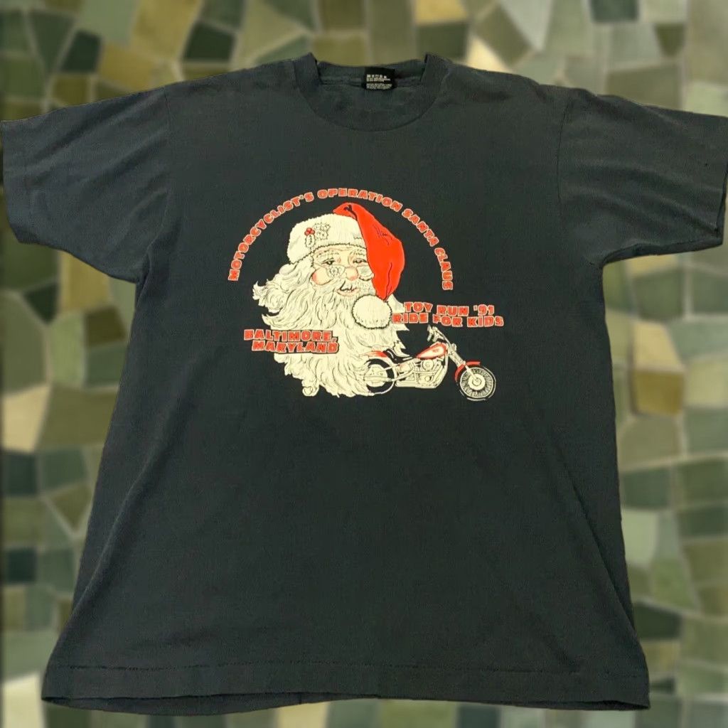 Vintage Vtg Motorcyclist Santa Clause Mens Shirt Large 80s Single Stitch Operation Size US L / EU 52-54 / 3 - 1 Thumbnail