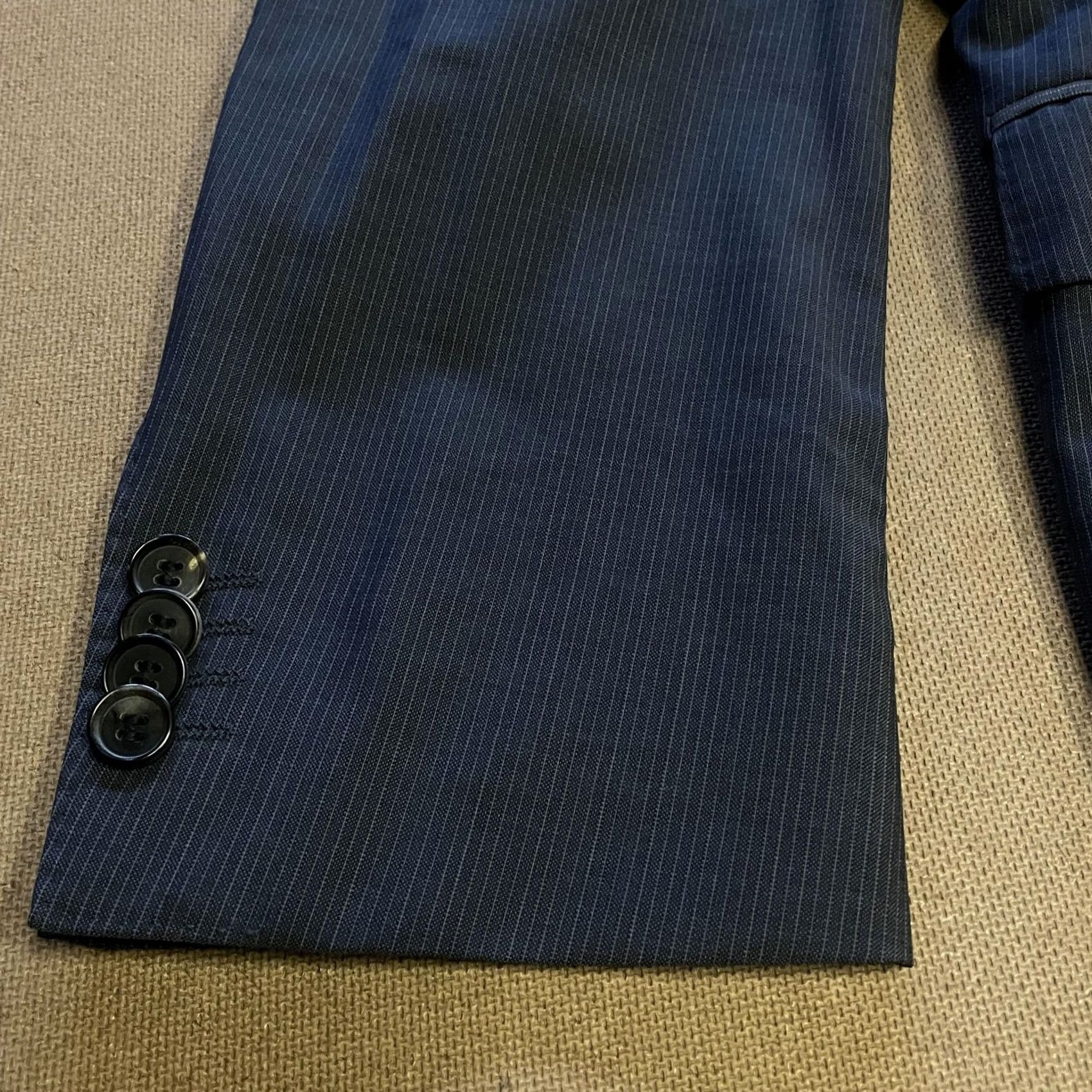Hugo Boss HUGO BOSS Blazer Mens 40S Navy Pinstripe Wool Sport Coat Jacket Single-Breasted Two-Button Notch Lapel 2 Piece Formal Business Size 40R - 6 Thumbnail
