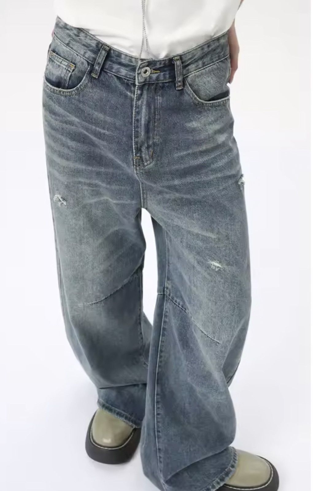 Japanese Brand DISTRESSED DENIM JEANS - Y2K ARCHIVE WIDE LEG PANTS Size US 30 / EU 46 - 8 Thumbnail