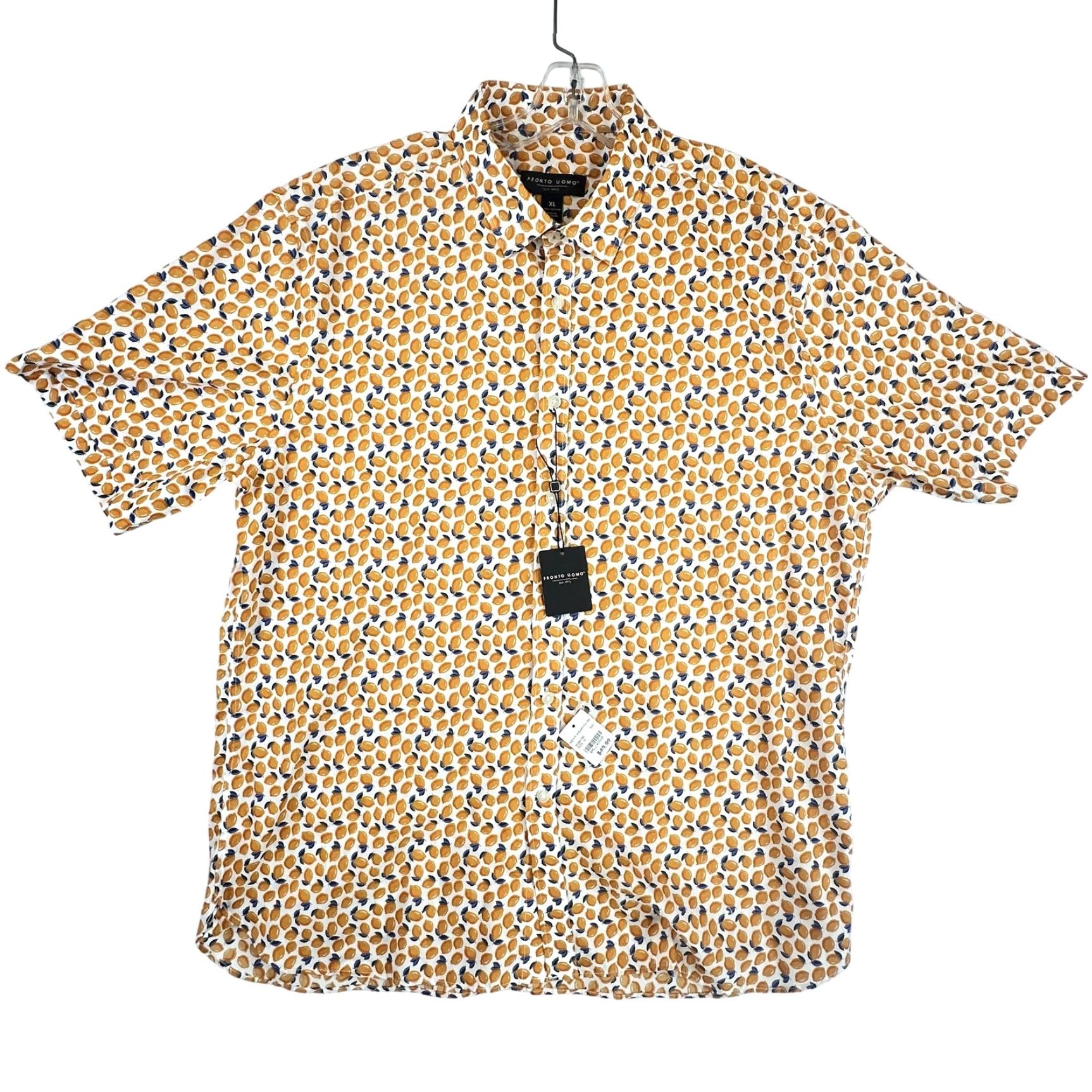 Pronto Uomo Pronto Uomo Shirt Mens XL White Yellow Lemon Print Short Sleeve Button Up Cotton Size US XL / EU 56 / 4 - 2 Thumbnail