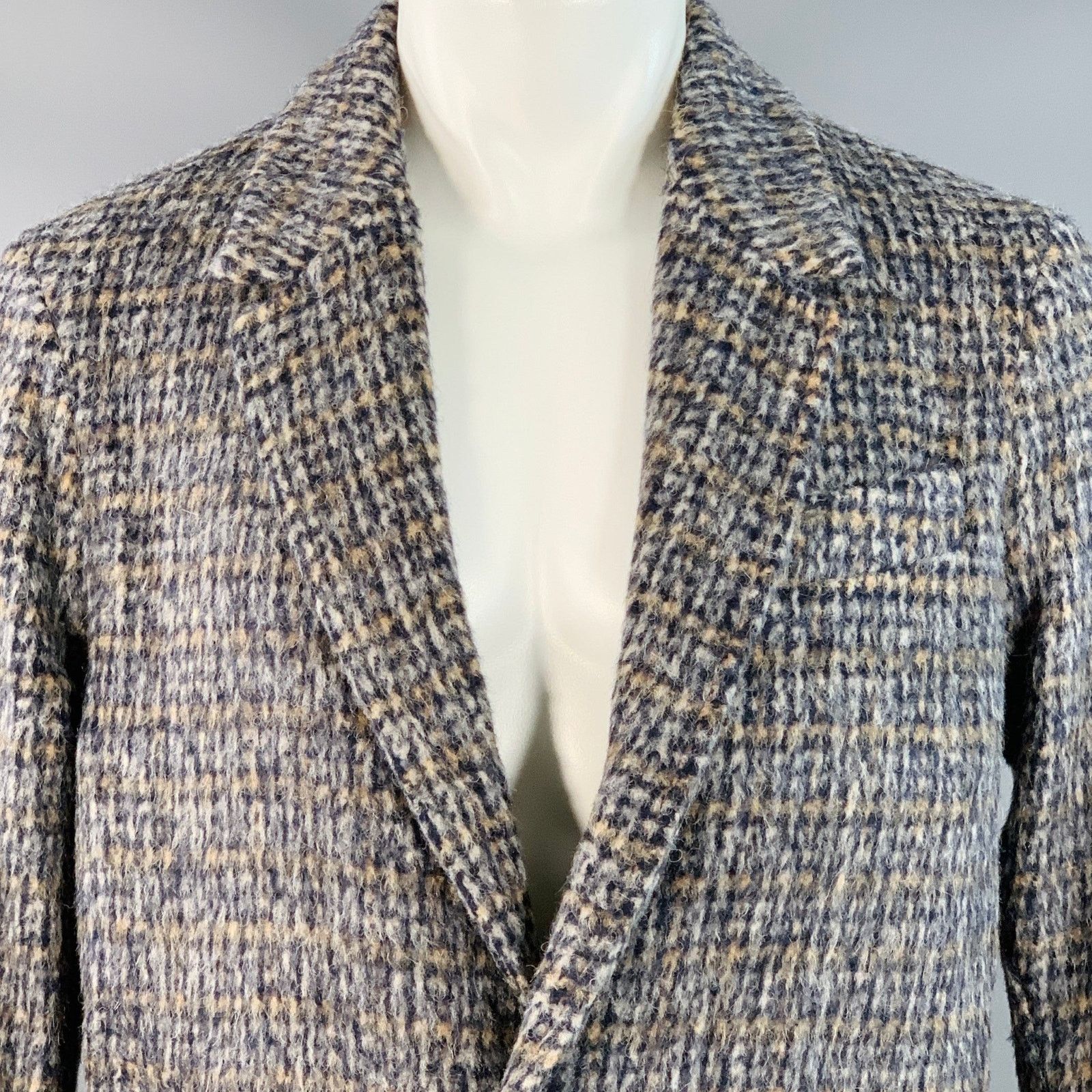 Other Navy Beige Abstract Woven Wool Blend Single Breasted Coat Size US M / EU 48-50 / 2 - 2 Thumbnail