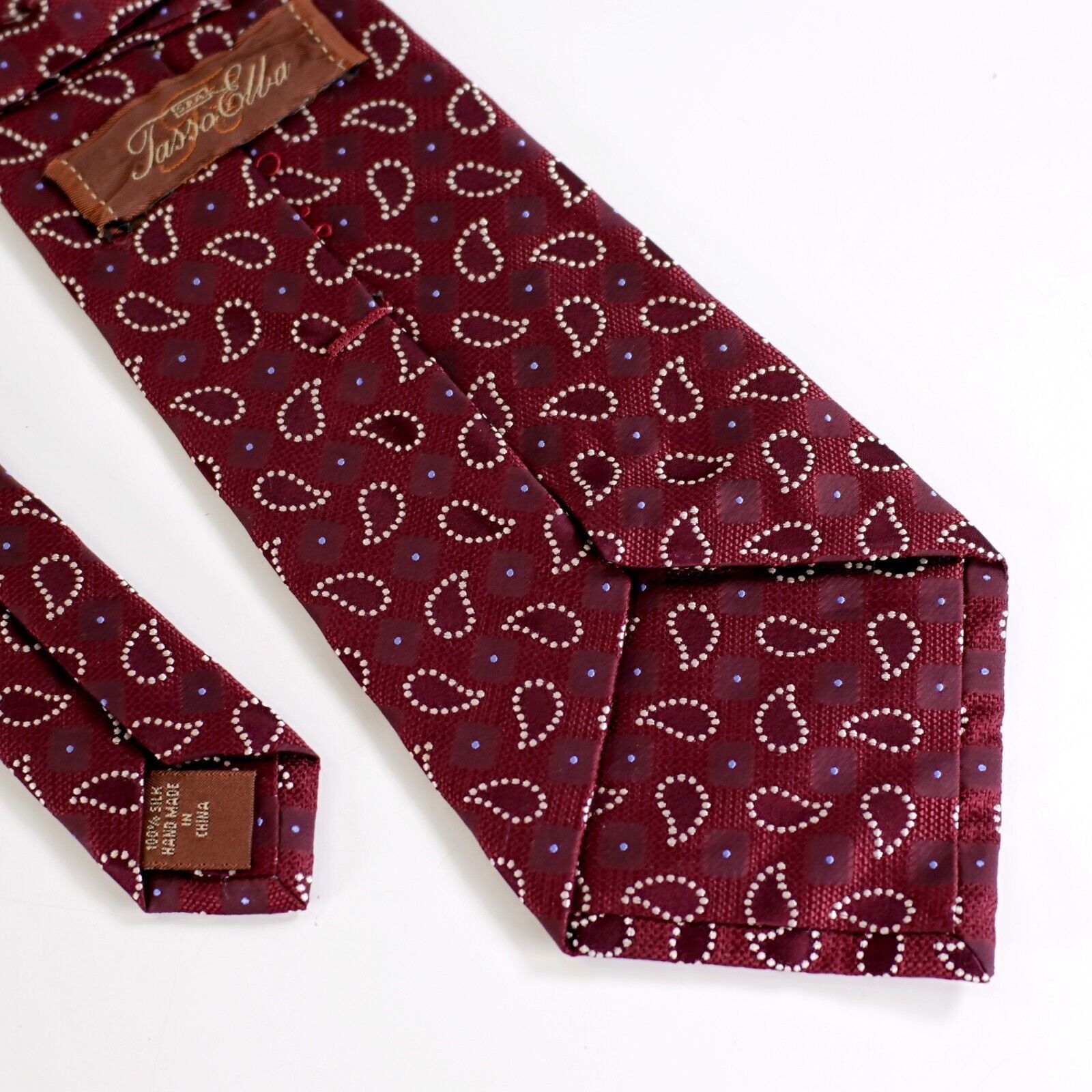 Tasso Elba Tasso Elba Maroon Red Paisley Geometric Woven Wide Silk Tie Size ONE SIZE - 5 Thumbnail