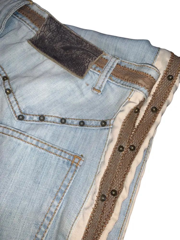 Just Cavalli Vintage Cavalli studded punk leather taped snake skin denim Size US 31 - 18 Thumbnail