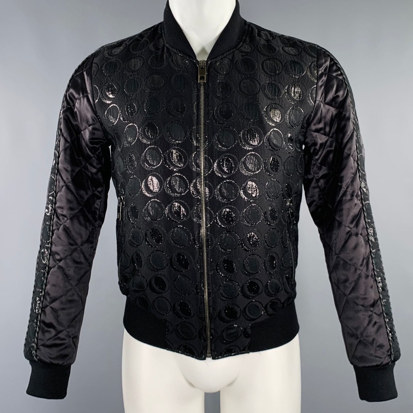 Dolce & Gabbana Size 34 Black Silver Circles Cotton Blend Bomber Jacket Size US M / EU 48-50 / 2 - 1 Thumbnail