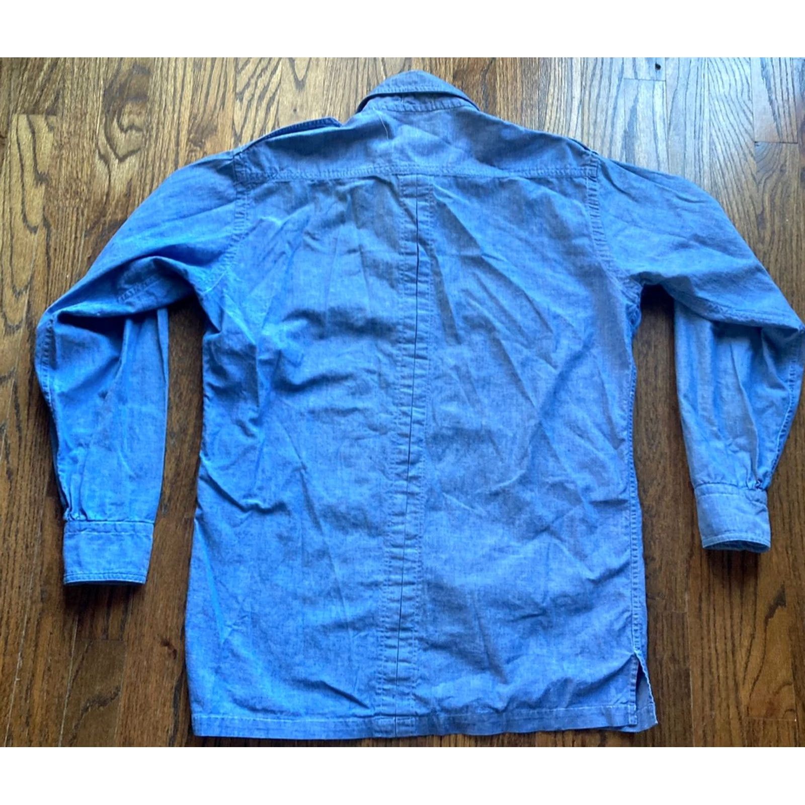 Epaulet VINTAGE Work Shirt Mens Size Large Blue 70s Chambray Uniform Epaulet Long Sleeve Size US L / EU 52-54 / 3 - 8 Thumbnail