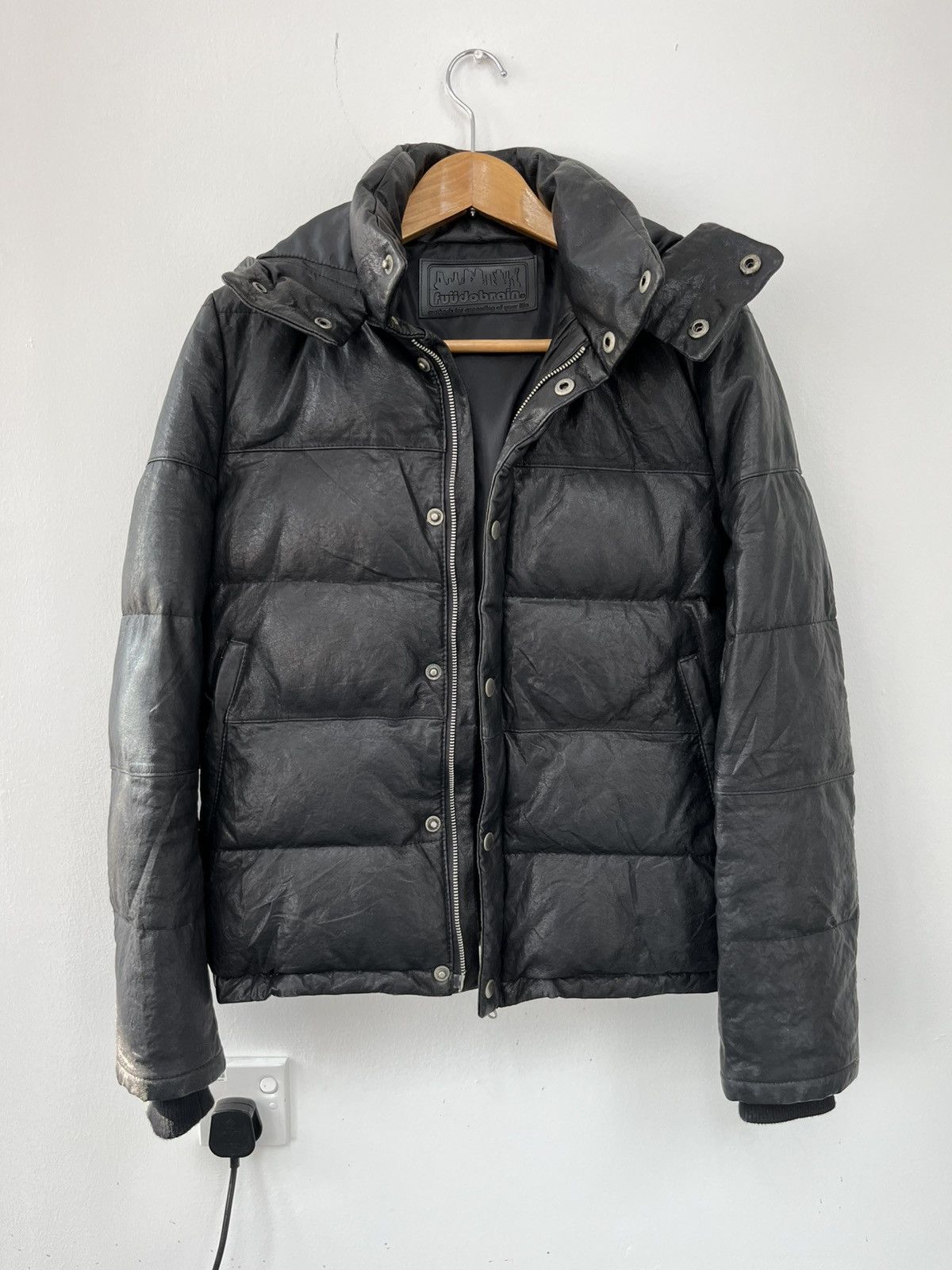 Japanese Brand FUUDOBRAIN Black Leather Hooded Down Jacket Size US S / EU 44-46 / 1 - 4 Thumbnail