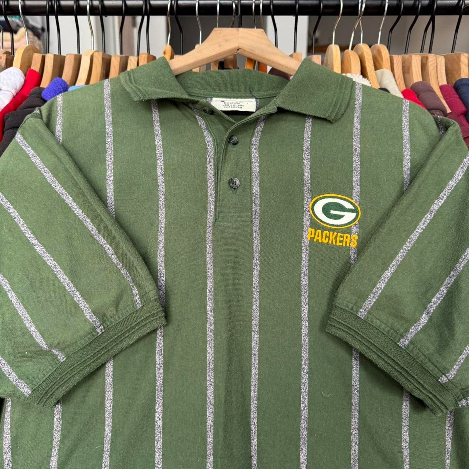 Lee Vintage 90s Green Bay Packers Striped Polo Shirt On Lee Tag Size US L / EU 52-54 / 3 - 2 Thumbnail