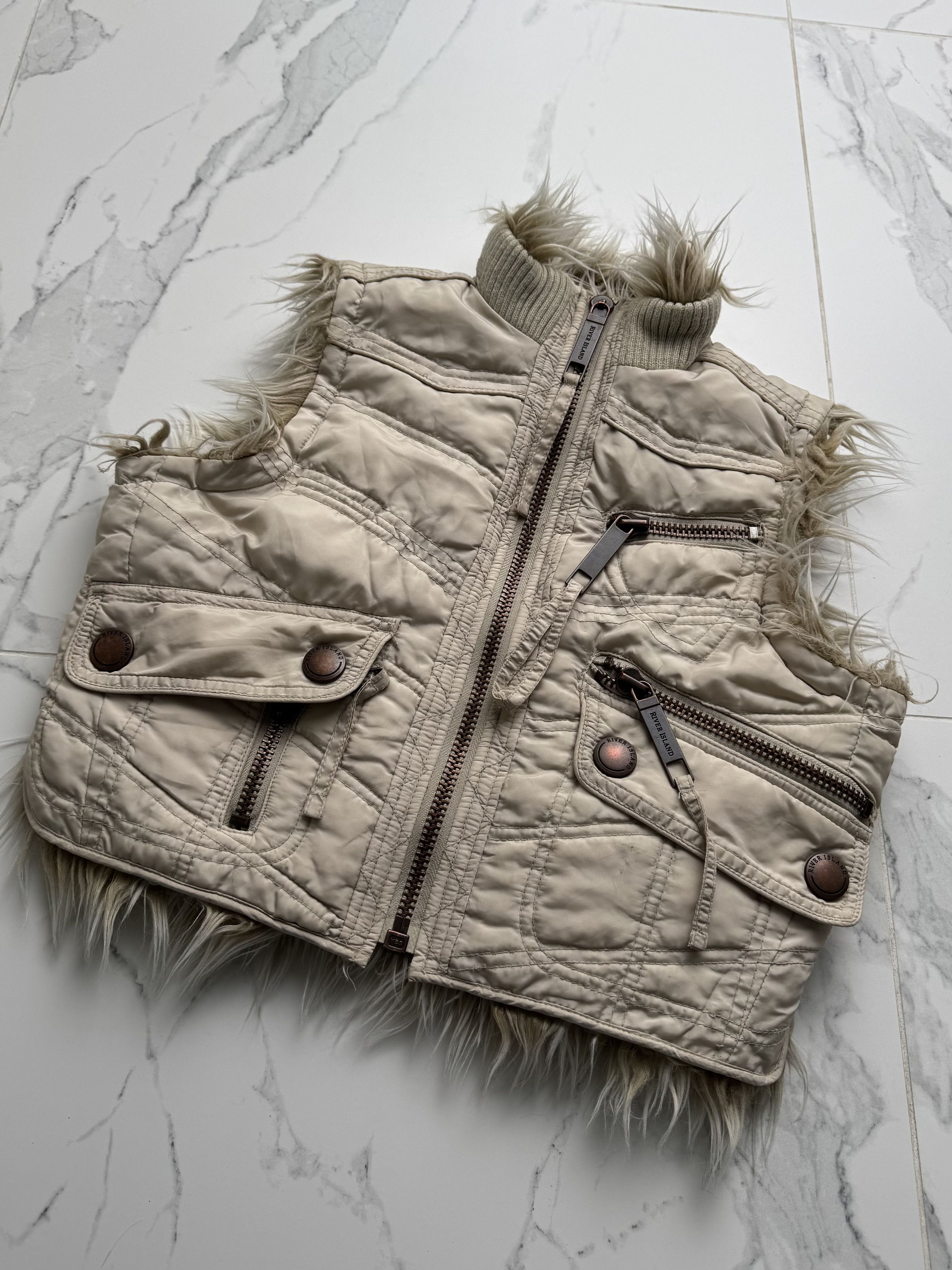 Japanese Brand Cream Cropped Gilet Women S Faux Fur Y2K Utility Biker Vest Size S / US 4 / IT 40 - 5 Thumbnail