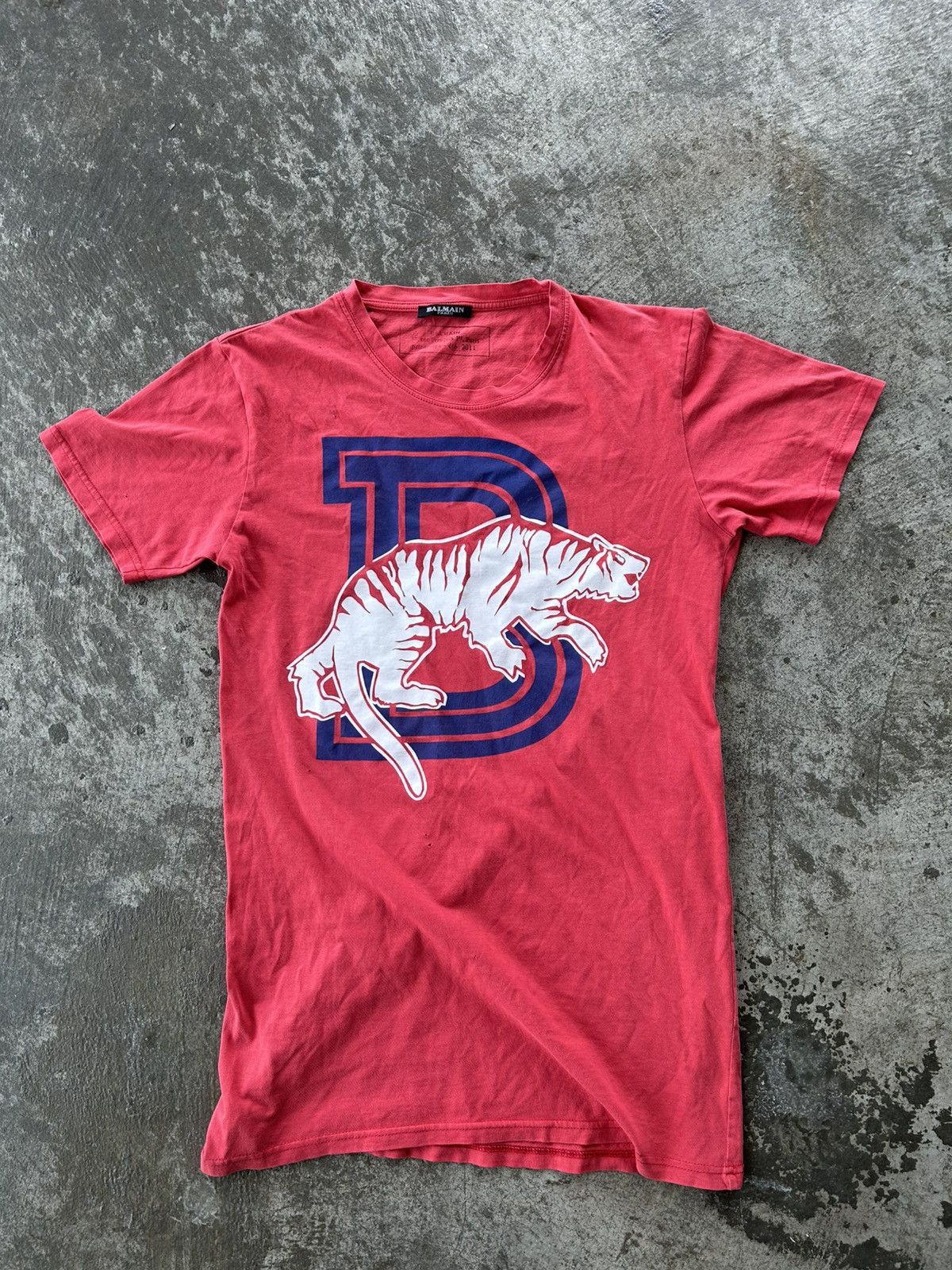 Balmain *rare* BALMAIN SS11 Distressed Large B Tiger Red Tshirt 