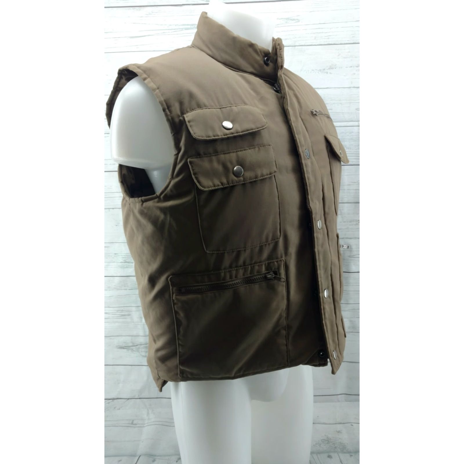 Schott Schott Men's Down Insulated Vest Tan Size Large Puffer Vest Goose Down, Regular, Snap Zip Closure, Front Pocket Marking Size US L / EU 52-54 / 3 - 4 Thumbnail