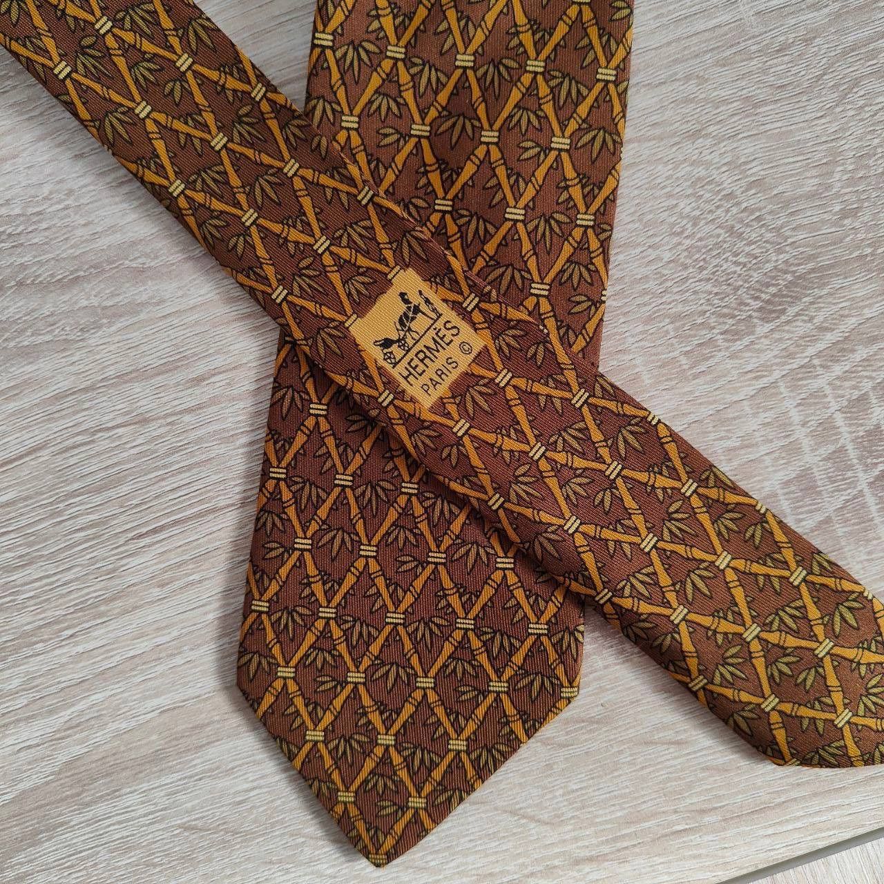 Hermes Hermes Paris Silk Tie 7296 EA Trees Brown Size ONE SIZE - 3 Thumbnail