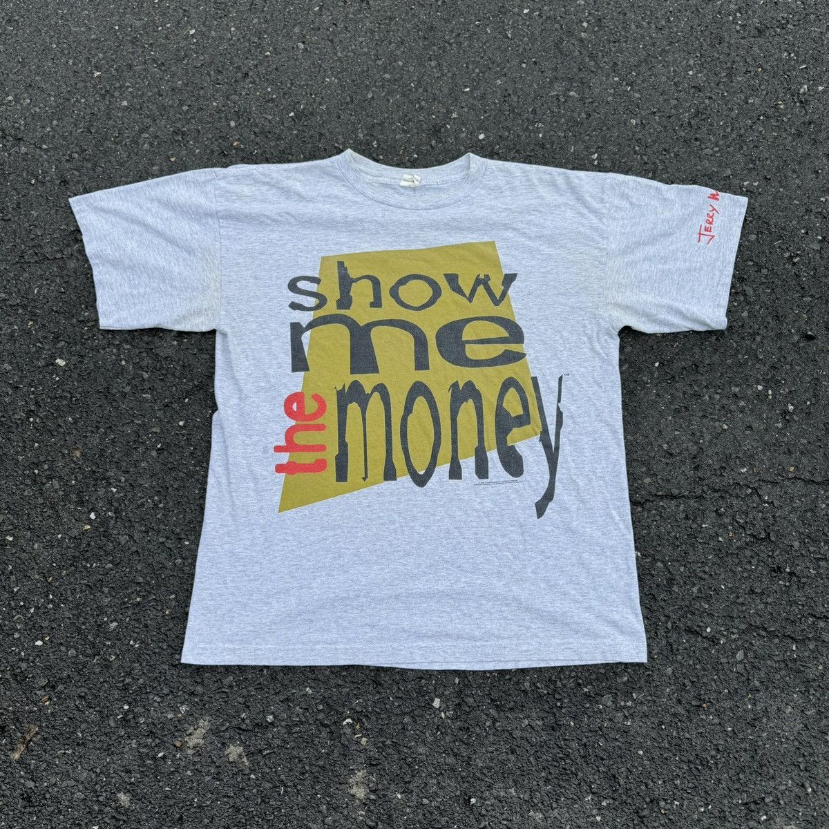 image of Vintage 1996 Jerry Maguire Show Me The Money Shirt in Grey, Men's (Size XL)