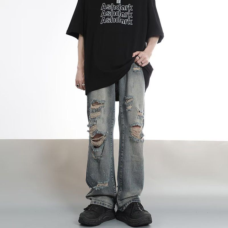 Japanese Brand Distressed men's hip-hop loose straight washed ripped jeans Size US 32 / EU 48 - 1 Thumbnail