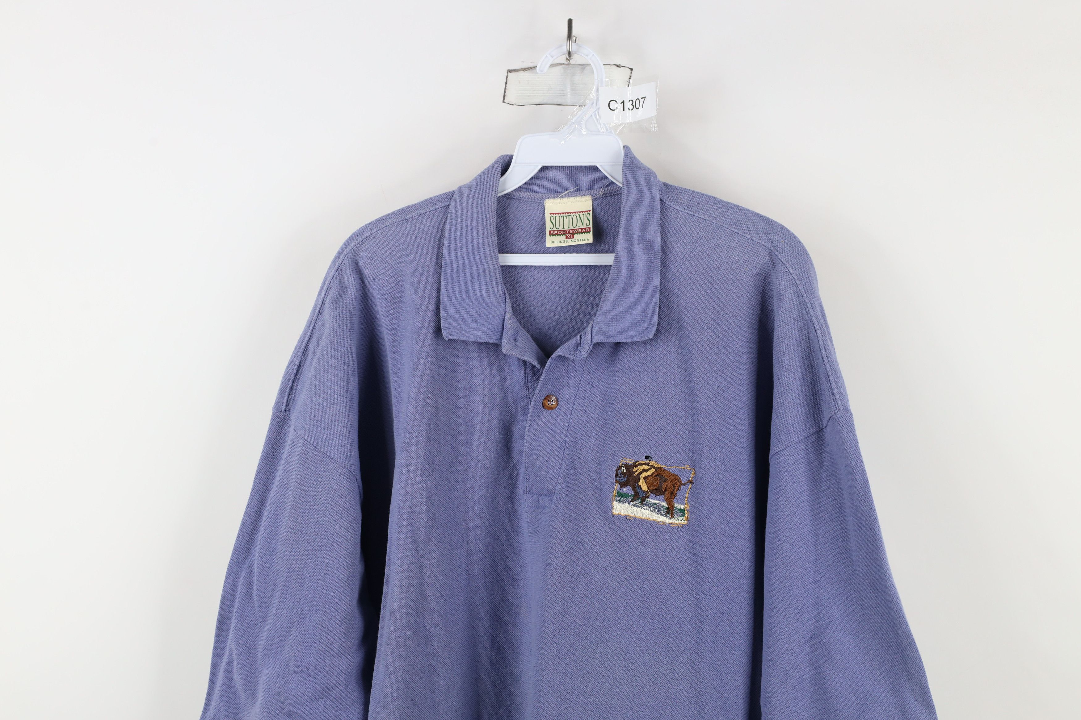 Vintage Vintage 90s Streetwear Bison Collared Polo Shirt Purple Size US XL / EU 56 / 4 - 2 Thumbnail