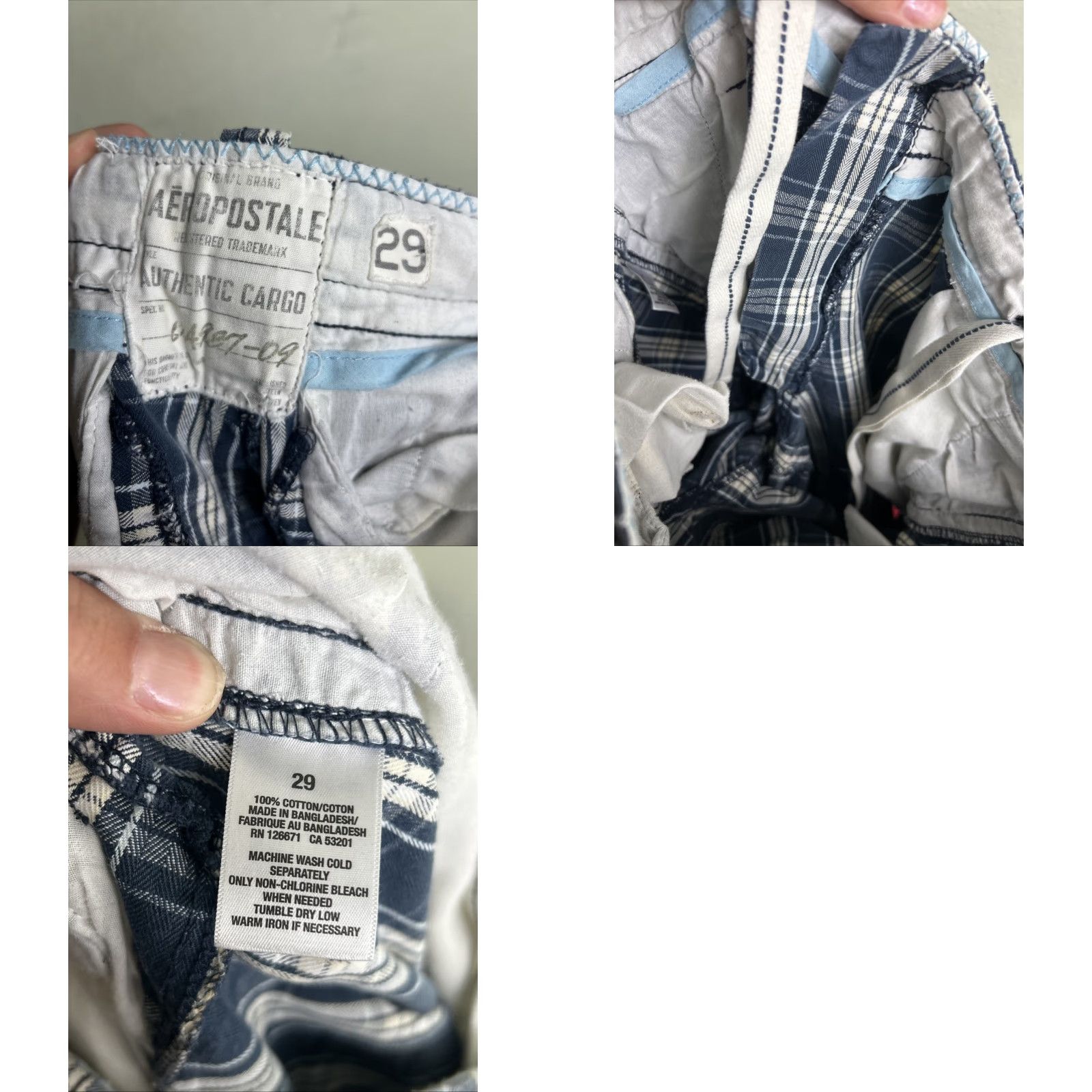 Vintage Aéropostale Cargo Shorts Men 29x12 Cotton Blue Plaid Drawstring Size US 29 - 9 Thumbnail
