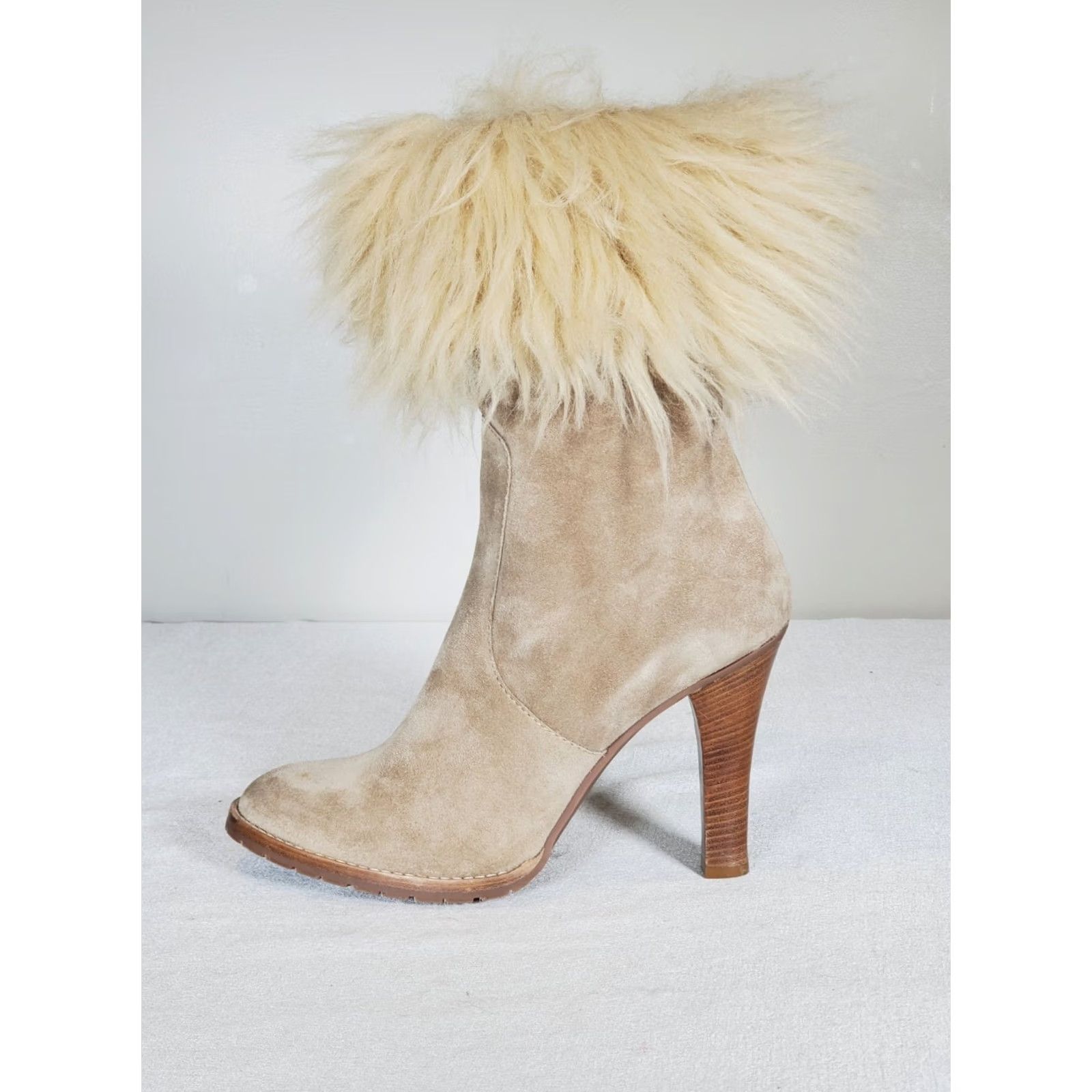 Marc Jacobs Marc Jacobs Beige Suede Fur Trimmed High Heeled Ankle Booties Women's US 11 Boots Size US 11 / IT 41 - 5 Thumbnail