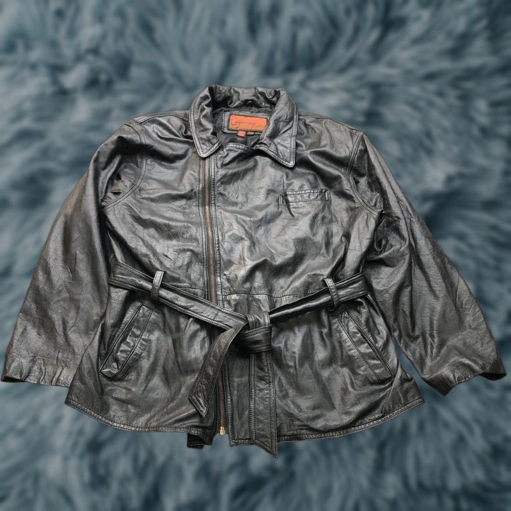 Vintage VINTAGE Cayenne Leather Belted Biker Jacket Womens M Assymetrical Zip Black Jacket Womens M Black Belted Leather Biker Jacket Cayenne Size M / US 6-8 / IT 42-44 - 1 Thumbnail