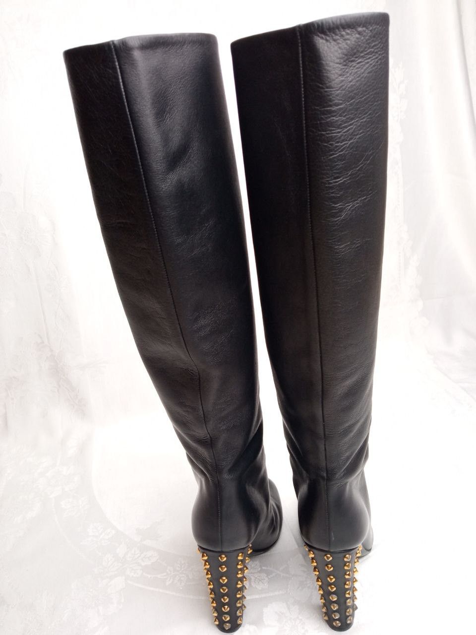 Gucci Studded spikes block heel leather knee high boots 37,5EU Size US 7.5 / IT 37.5 - 5 Thumbnail
