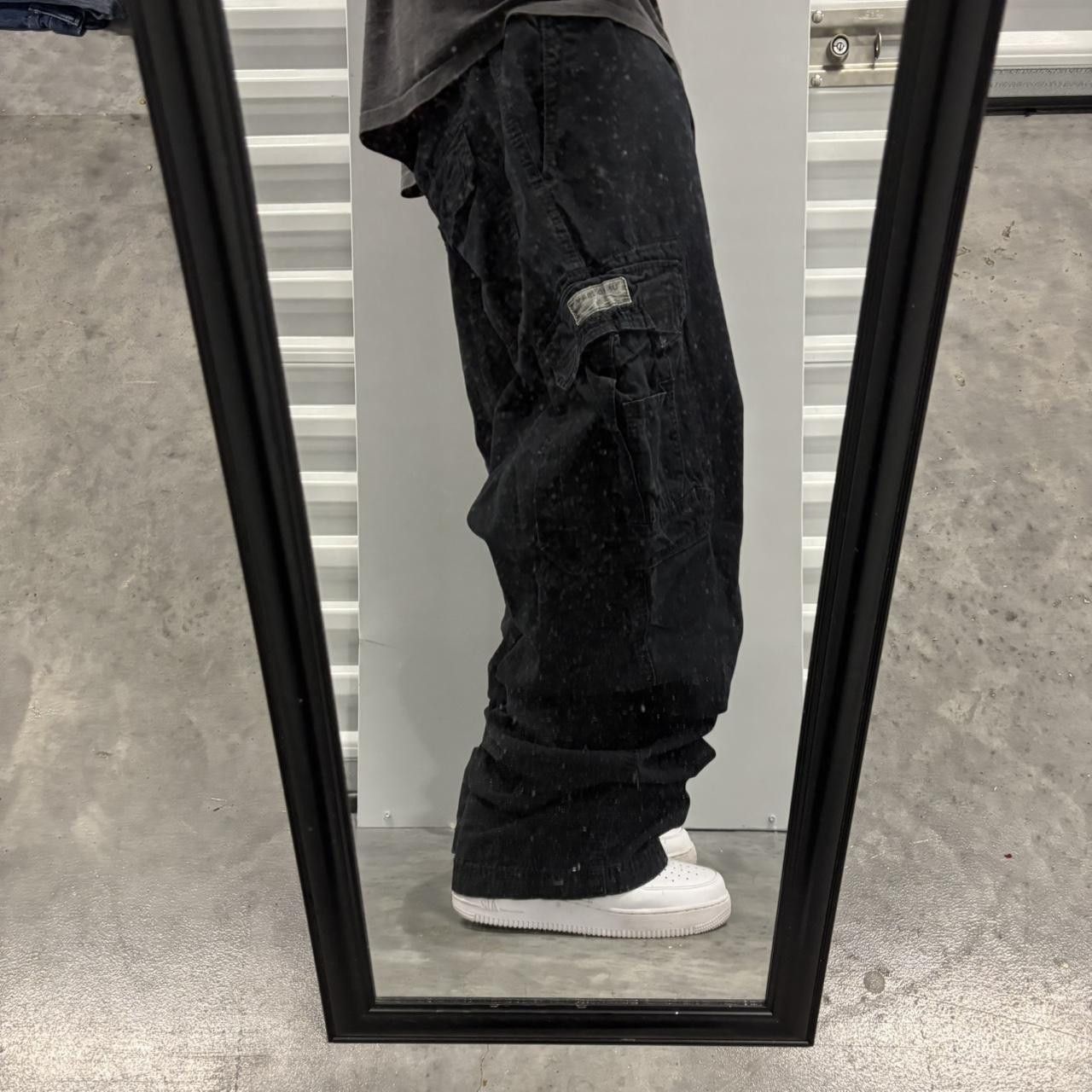 Japanese Brand × Vintage Crazy Vintage Y2K/2000s Super Baggy Solid Black Streetwear Skater Cargo Pants! Size US 44 / EU 60 - 2 Thumbnail