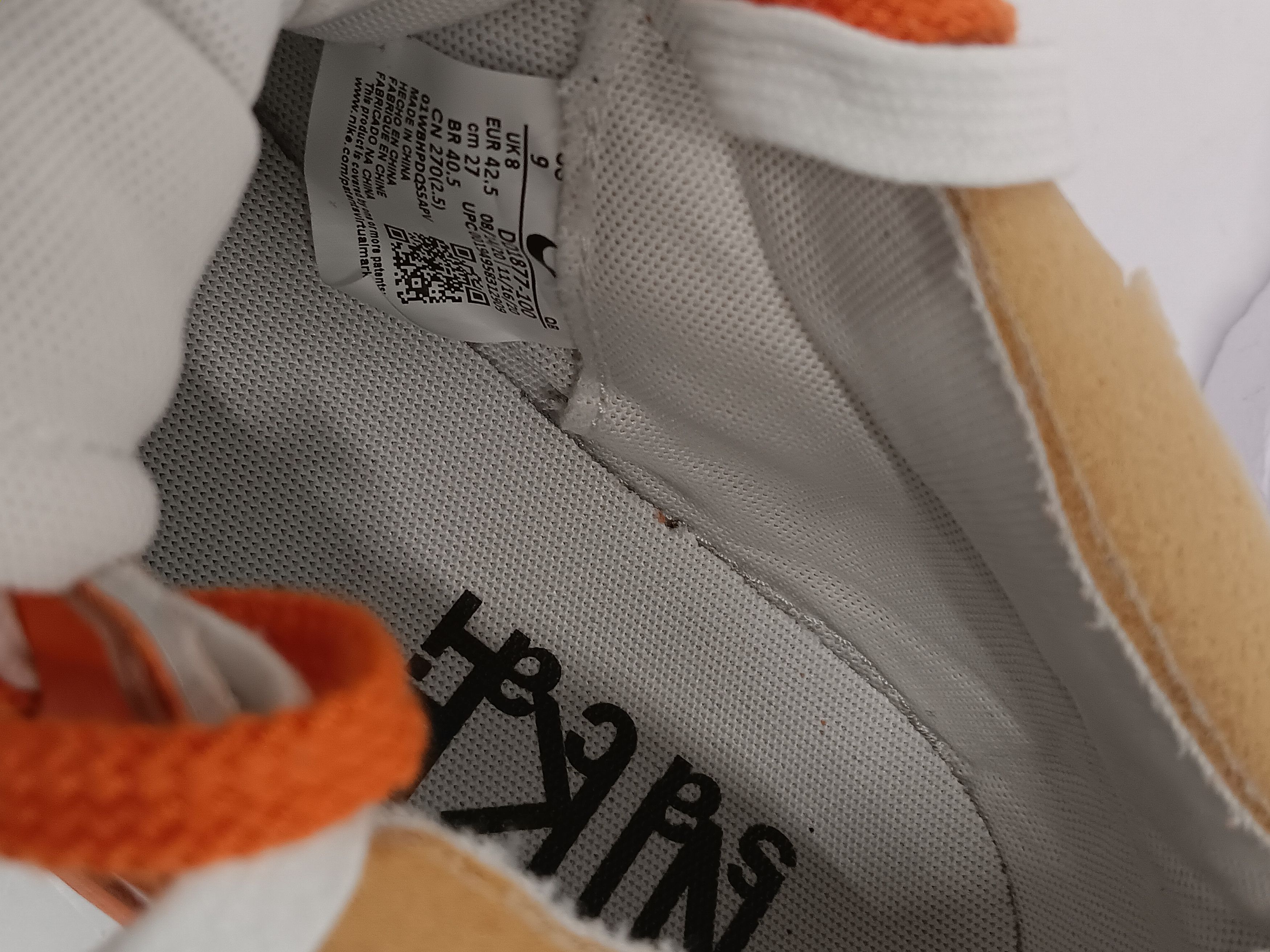 Nike NIKE x Sacai Blazer White Magma Orange Low Top Sneakers- US9 Size US 9 / EU 42 - 13 Thumbnail