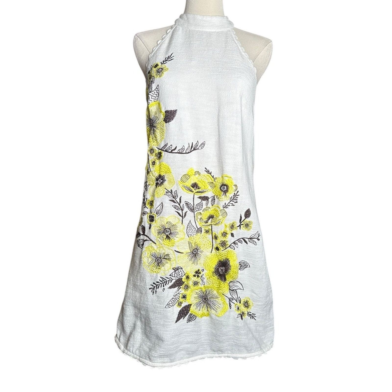 Anthropologie Anthropologie Maeve White Yellow Embroidered Flower Dress 6P Size M / US 6-8 / IT 42-44 - 1 Thumbnail