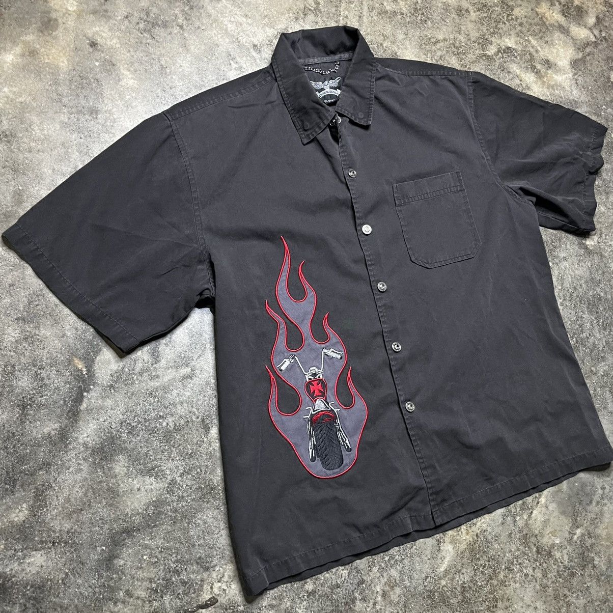 Vintage vintage biker flame chrome metal button up collared shirt Size US XL / EU 56 / 4 - 2 Thumbnail