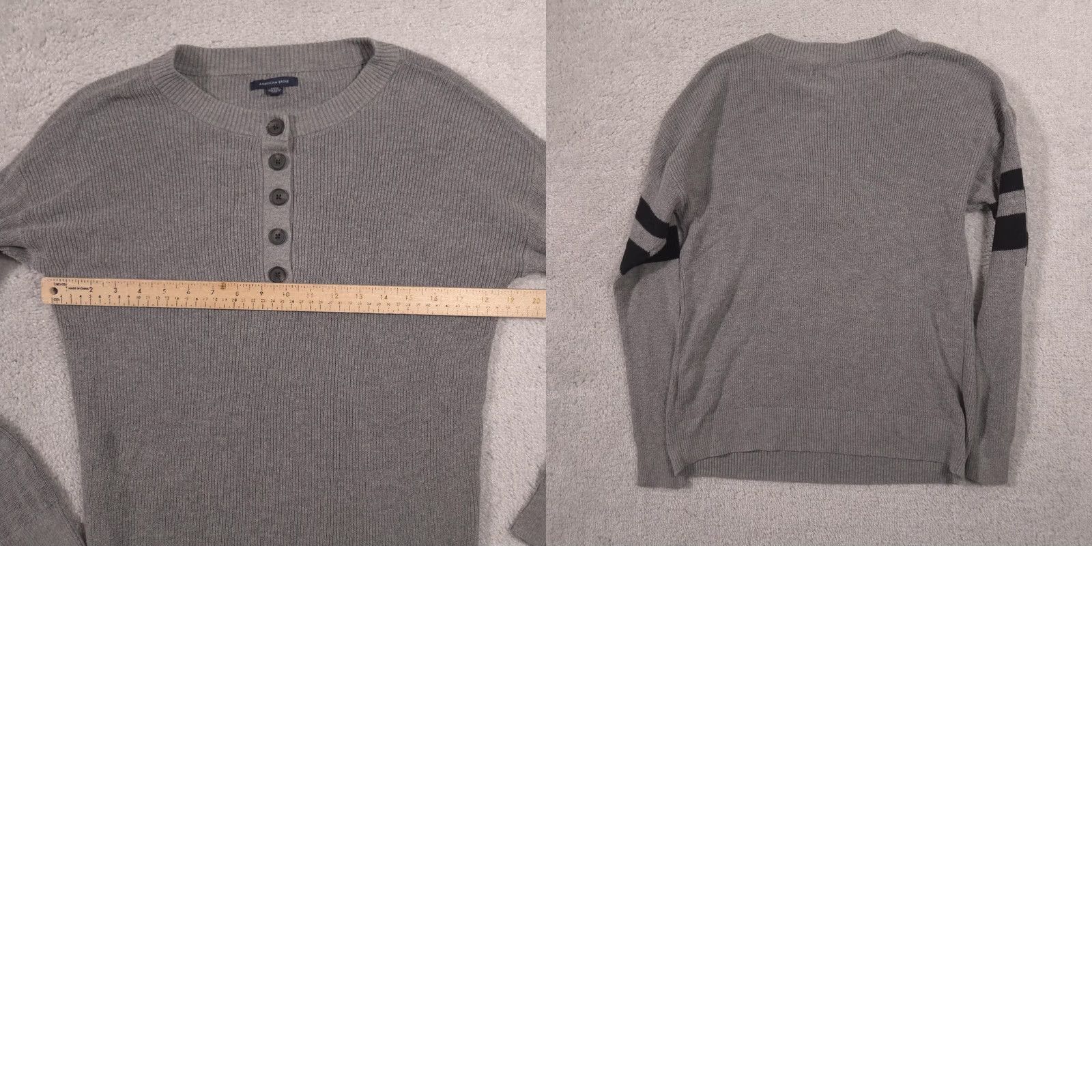 Vintage American Eagle Gray Henley Knit Stripe Long Sleeve Crewneck Womens Small Sweater - Vintage Size S / US 4 / IT 40 - 8 Thumbnail