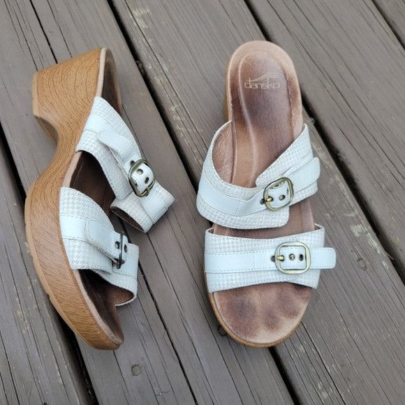 Dansko Dansko Jessie White Leather Cream Houndstooth 2 Strap Buckle Size US 8.5 / IT 38.5 - 2 Thumbnail