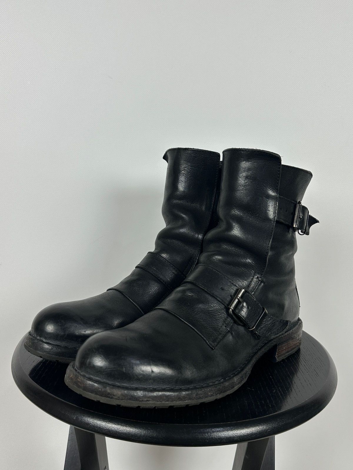 MoMA MoMA Black Leather Buckle Ankle Biker Boots Size US 10 / IT 40 - 11 Thumbnail