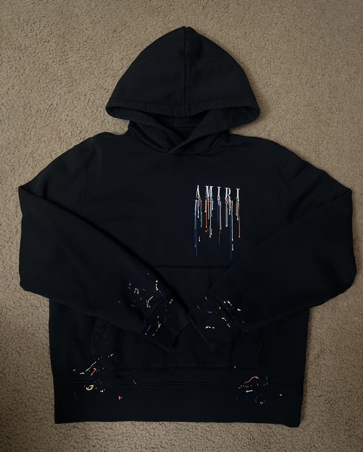 Amiri Amiri Black Embroidered Paint Drip Logo Hoodie | Grailed