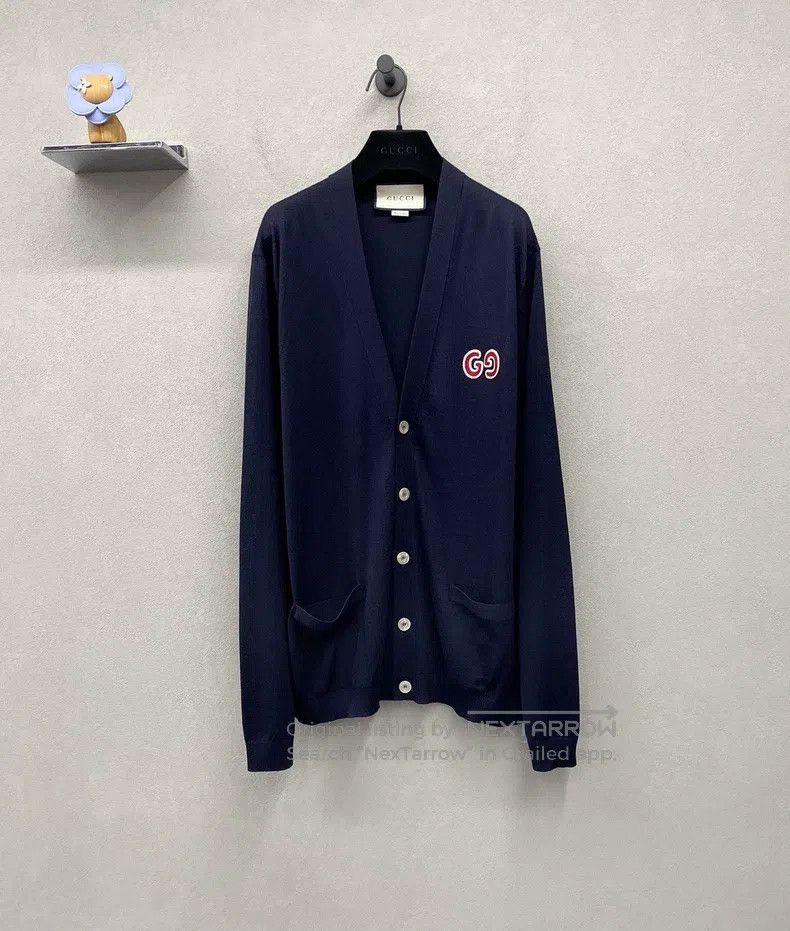 Gucci Dark blue GG embroidered cardigan coat