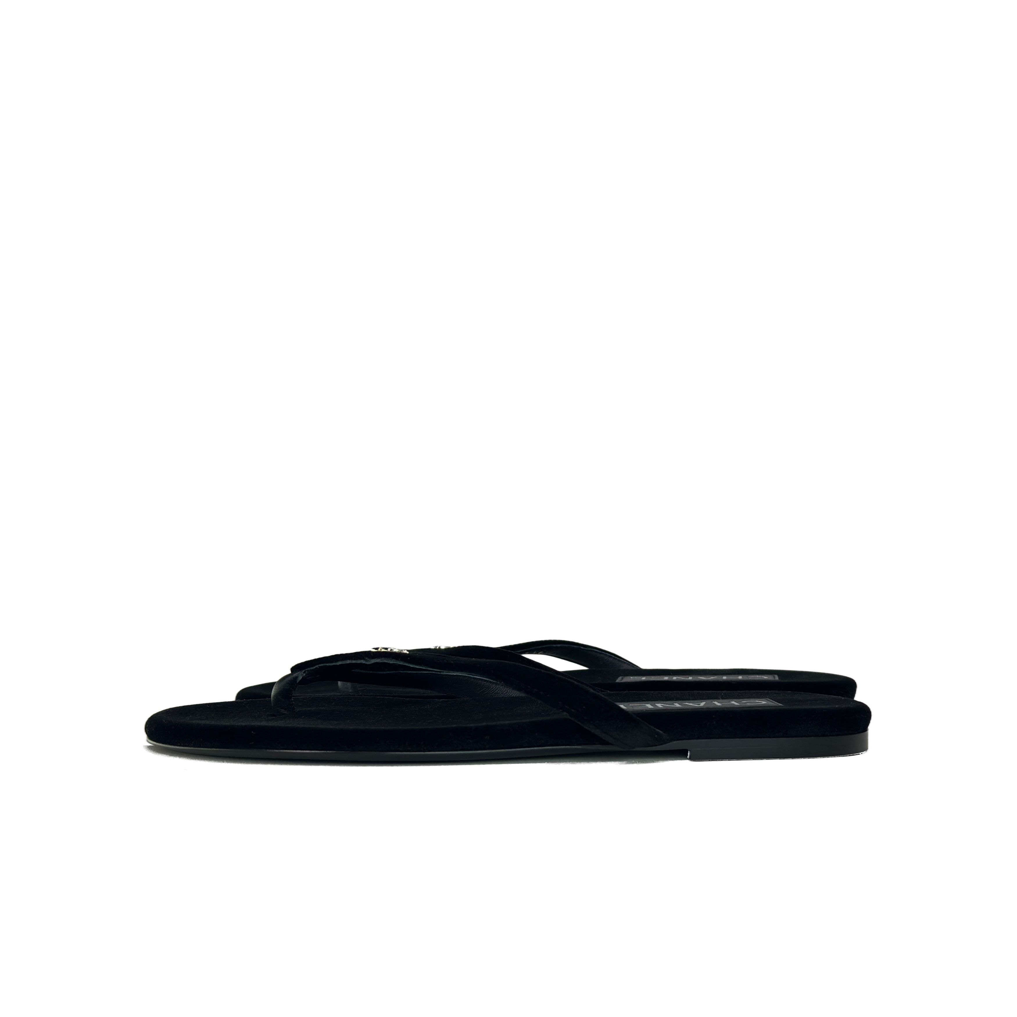Chanel Chanel Black Suede Logo Flip Flop Sandals Size 36.5 Size US 6.5 / IT 36.5 - 1 Thumbnail