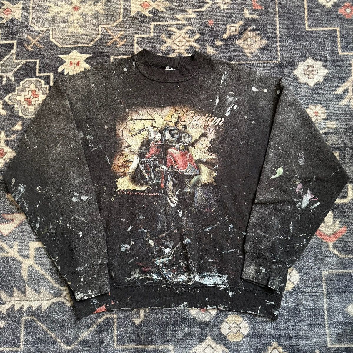 Vintage Vintage thrashed Indian motorcycle sweater XL Size US XL / EU 56 / 4 - 1 Thumbnail