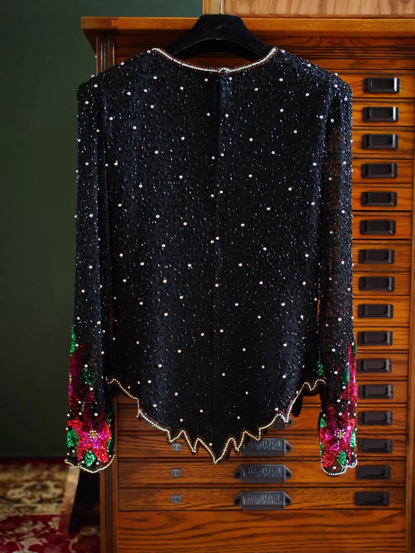 Other Vtg Black Silk Beaded Pearl Floral Embroidered Top Size M / US 6-8 / IT 42-44 - 3 Thumbnail