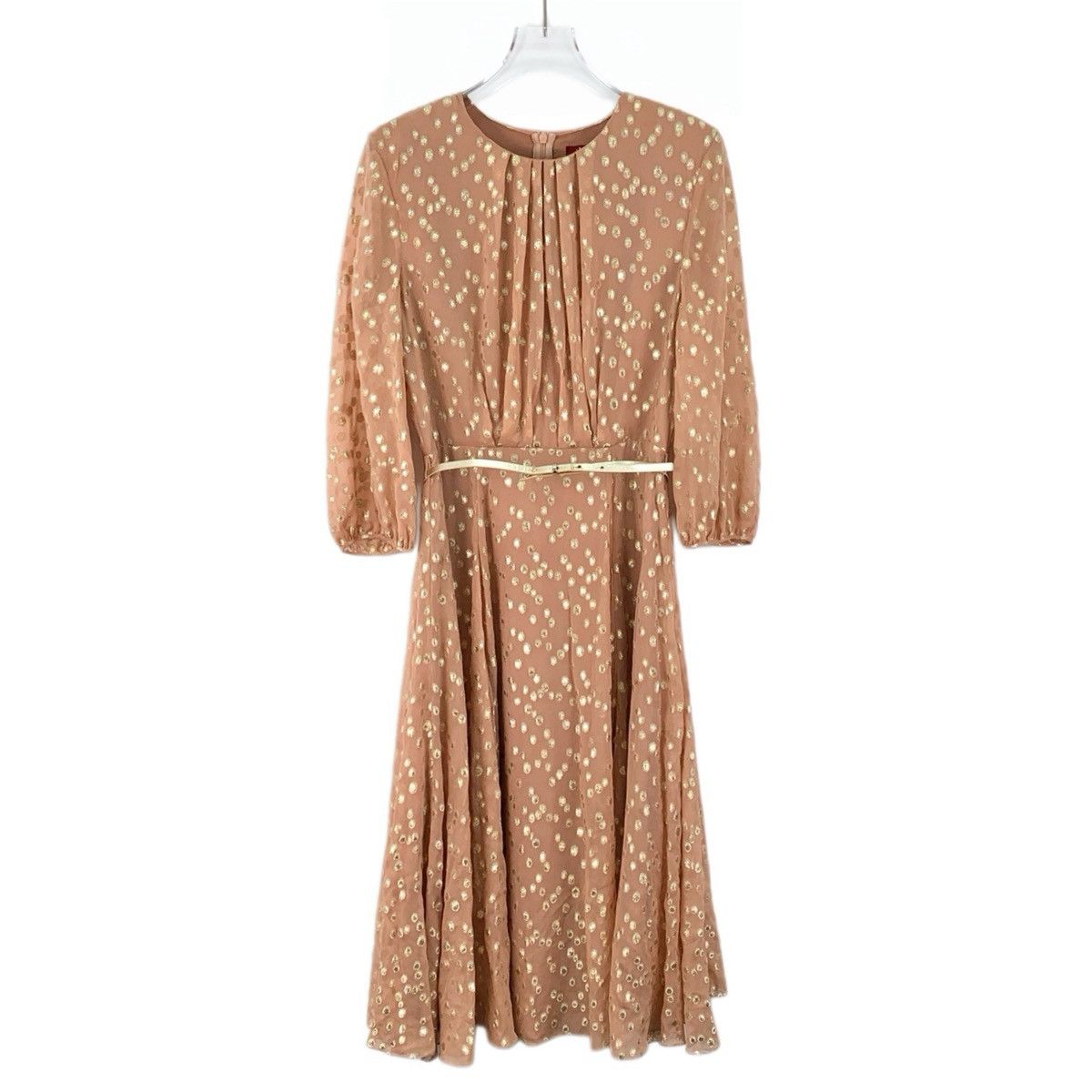 Max Mara Maxmara Orange Polka Dot Ruched Silk Long Sleeve Dress K26WX Size S / US 4 / IT 40 - 1 Thumbnail