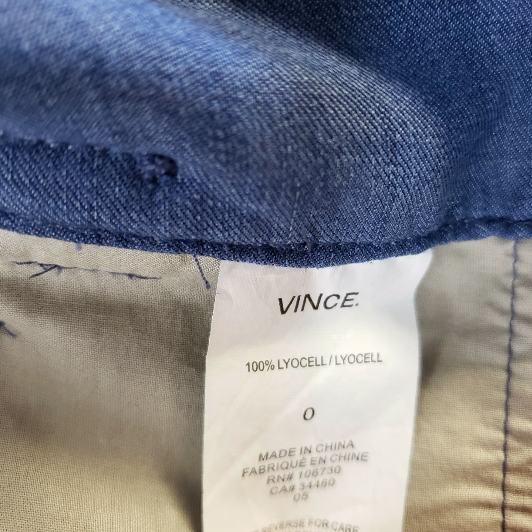 Vince Vince Womens Cropped Pants Sz 0 Solid Blue Lyocell Mid Rise Inseam 24" Cropped 9.5" Zip Snap Pattern: Solid Size 25" / US 0 / IT 36 - 6 Thumbnail