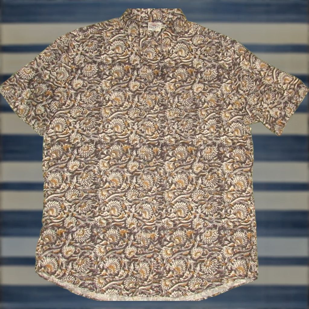 Faherty FAHERTY Brown Floral Hemp Blend Short Sleeve Button Down Hawaiian Shirt M Mens Size US M / EU 48-50 / 2 - 1 Thumbnail