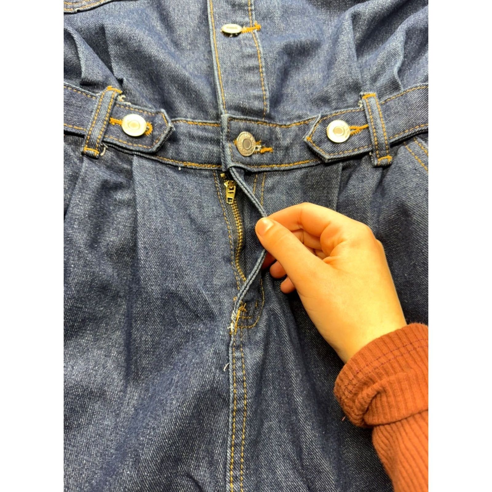 Denime VINTAGE Denim Jumpsuit Womens M Blue Long Sleeve Button-Down Front Elastic #9358 Size M / US 6-8 / IT 42-44 - 3 Thumbnail