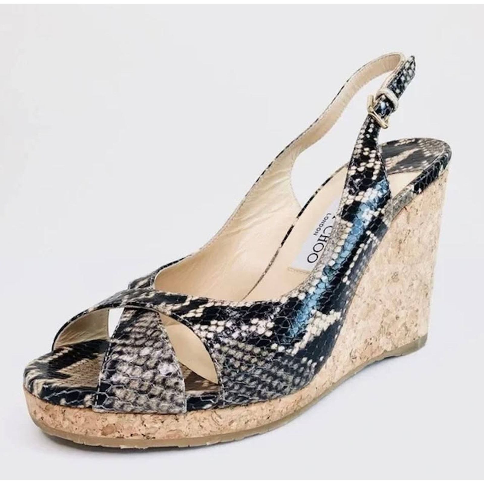 Jimmy Choo Jimmy Choo Amely Snake Print Slingback Wedge Sandals Nw 40.5 Size US 10.5 / IT 40.5 - 8 Thumbnail
