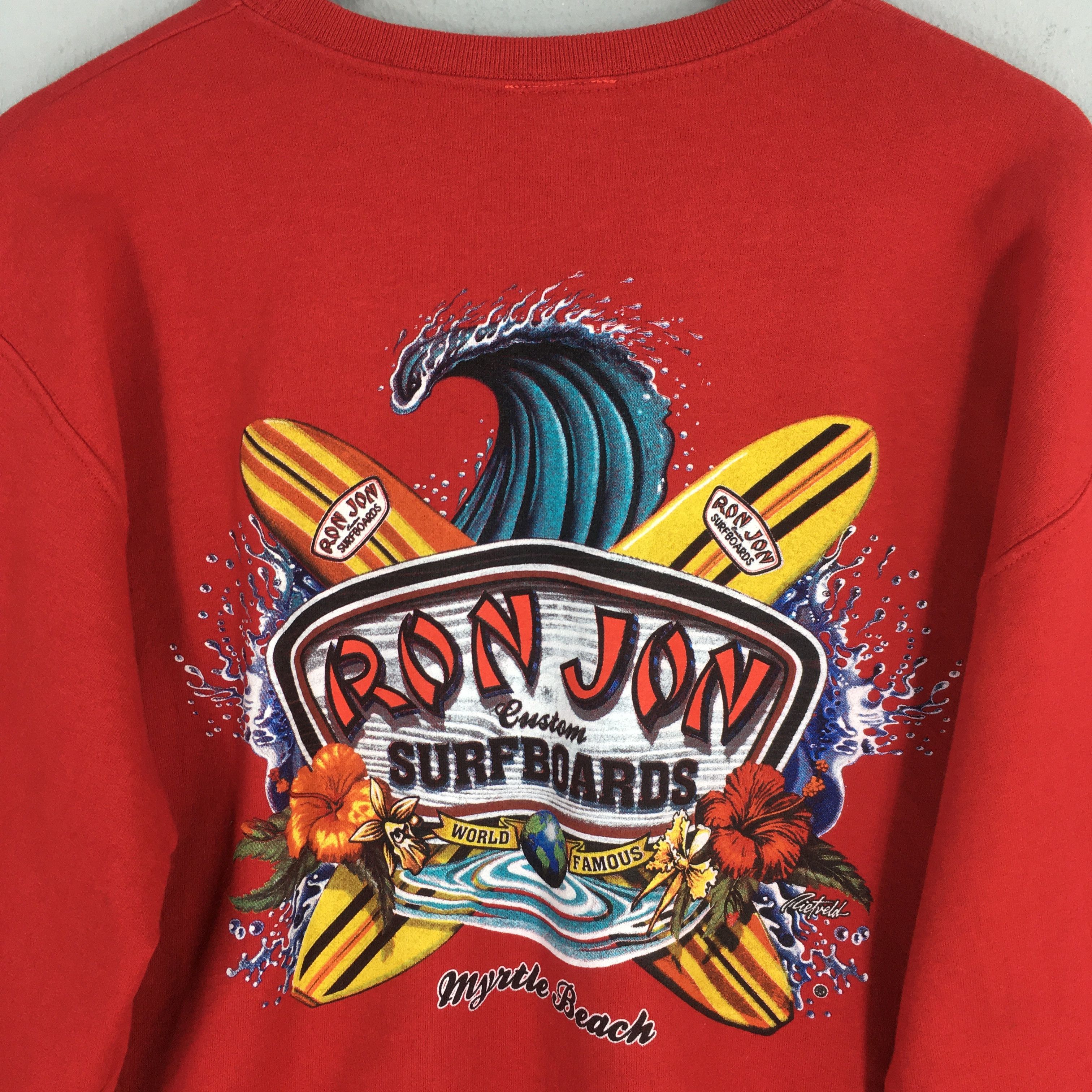 Ron Jon Surf Shop × Vintage Vintage Ron Jon Shop Surfboards Red Sweatshirt Large Size US L / EU 52-54 / 3 - 2 Thumbnail