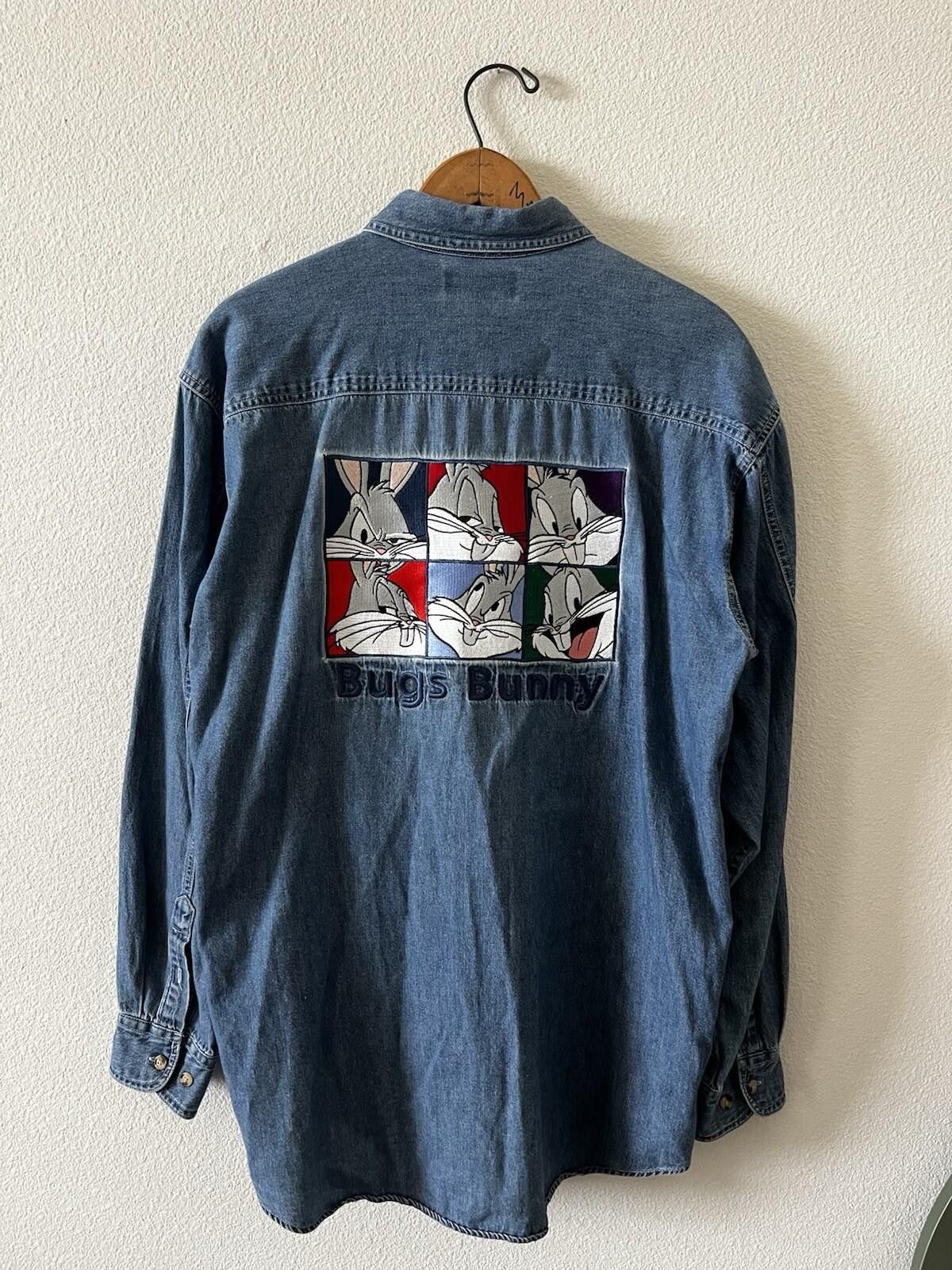 Warner Bros VTG 95 Bugs-Bunny Dark Blue Denim Shirt Large Looney-Tunes M Size US M / EU 48-50 / 2 - 6 Thumbnail
