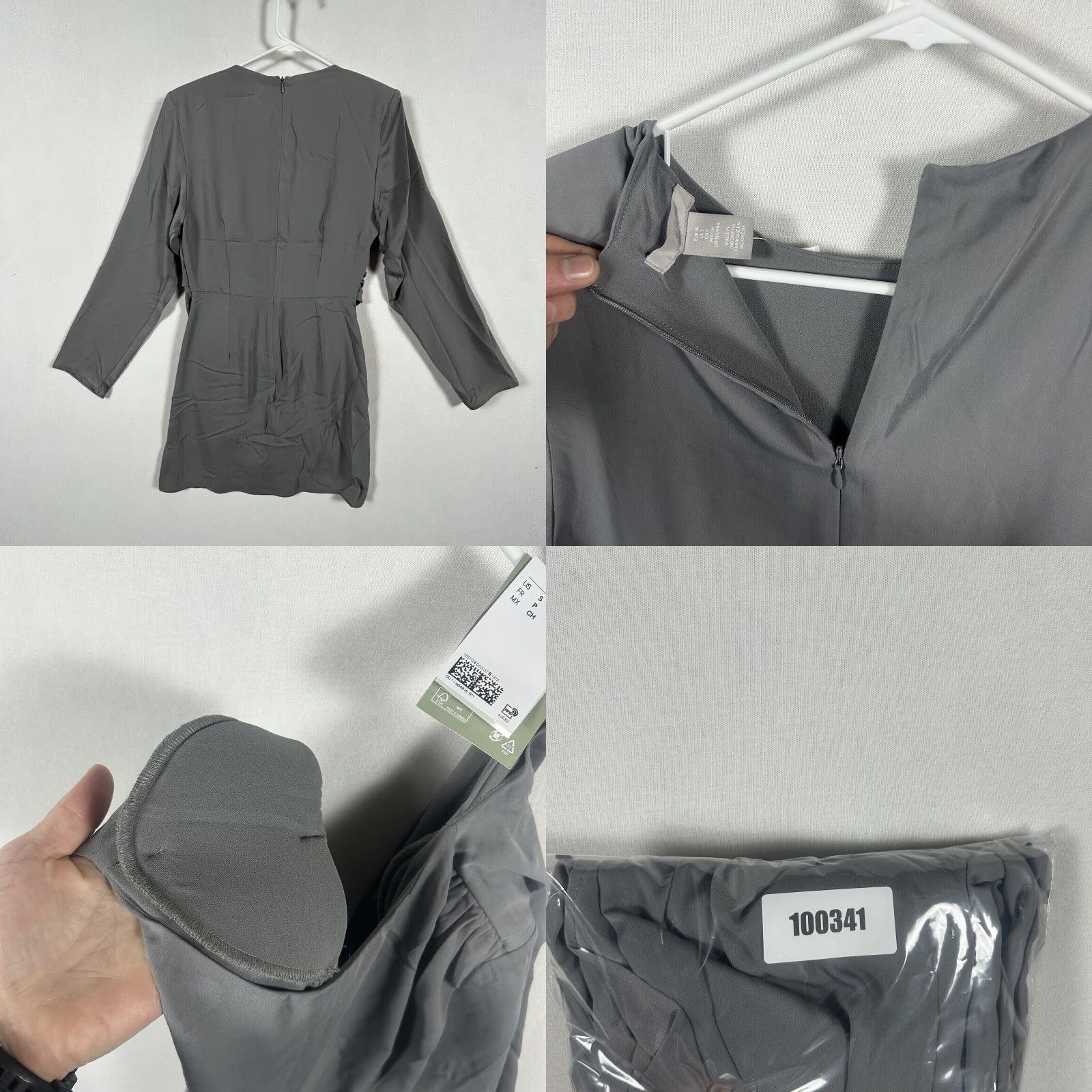 H&M H&M Formal Dress Women S Gray 3/4 Sleeve Knee Length Back Zip NWT Patch Shoulder Blouson Small Size S / US 4 / IT 40 - 9 Thumbnail