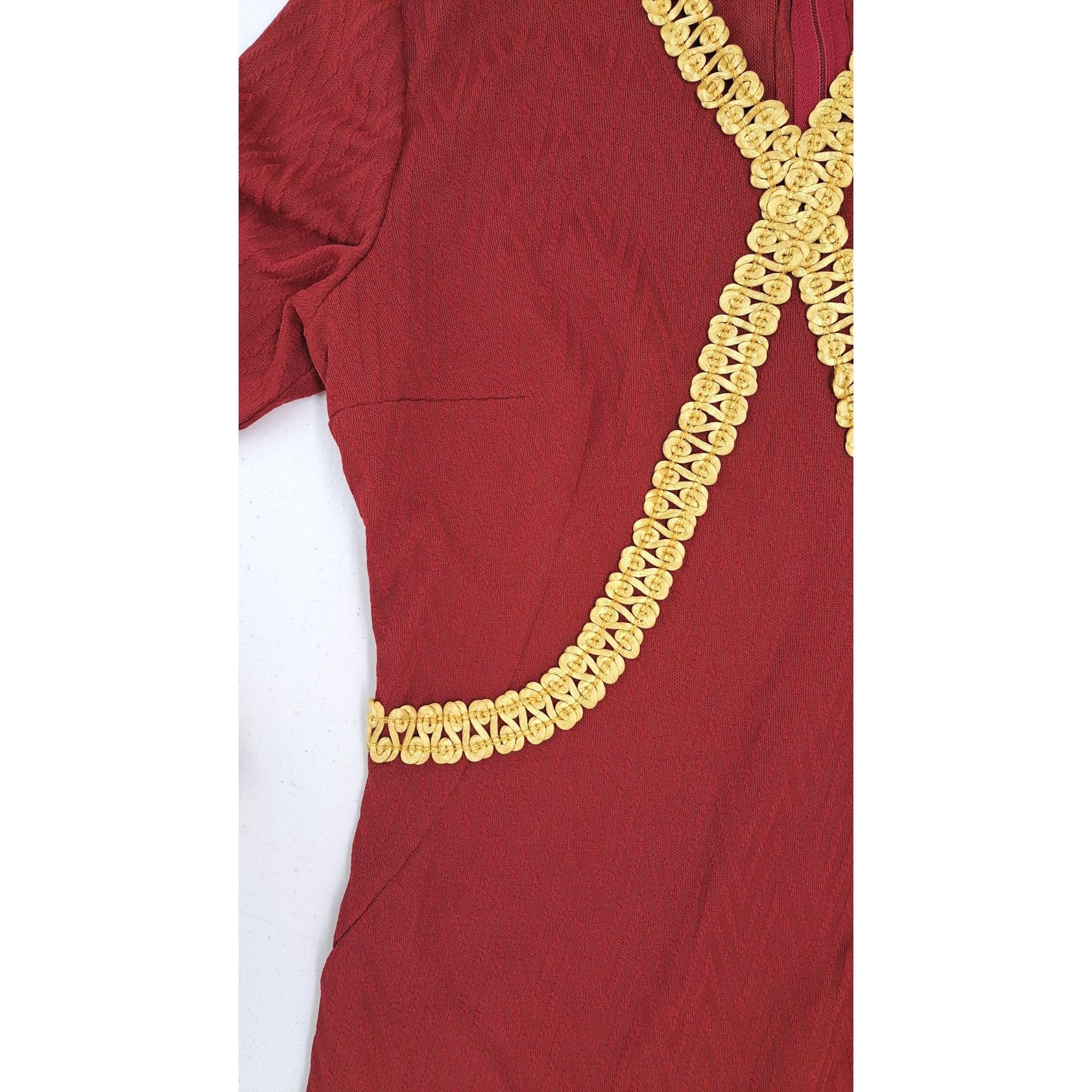 Handmade Vintage Handmade Maroon Dress Gold Gimp Trim Long Sleeve Size M / US 6-8 / IT 42-44 - 11 Thumbnail