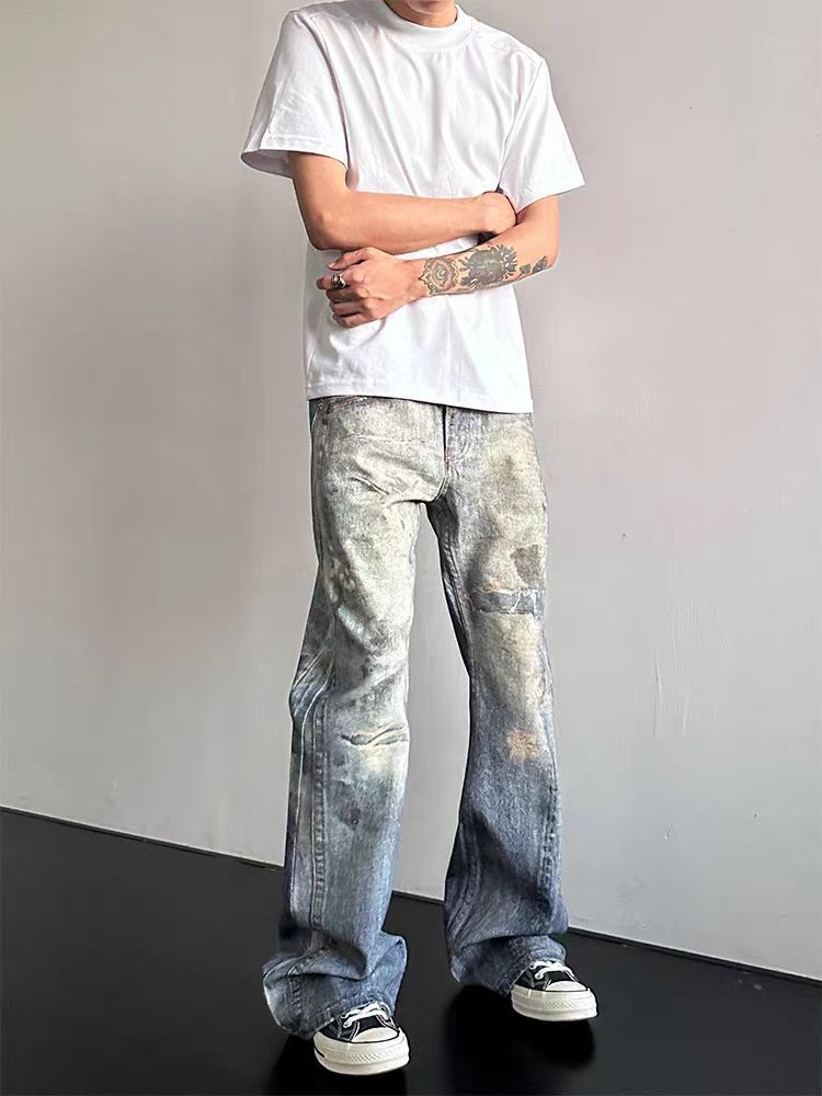 Designer × Jean × Vintage Street Hip Hop Splattered Ink Vintage Micro Flare Jeans Size US 34 / EU 50 - 3 Thumbnail