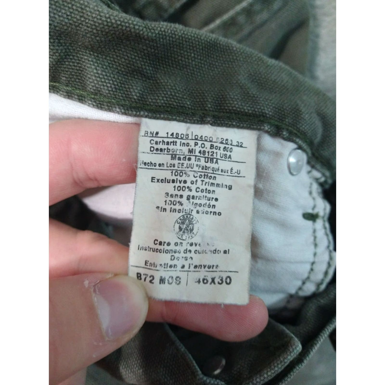 Carhartt VINTAGE Carhartt Pants Mens 46x30 Green Canvas Duck Tapered Leg USA Regular 5-Pocket Chino Workwear 1990s Mens Size US 30 / EU 46 - 7 Thumbnail