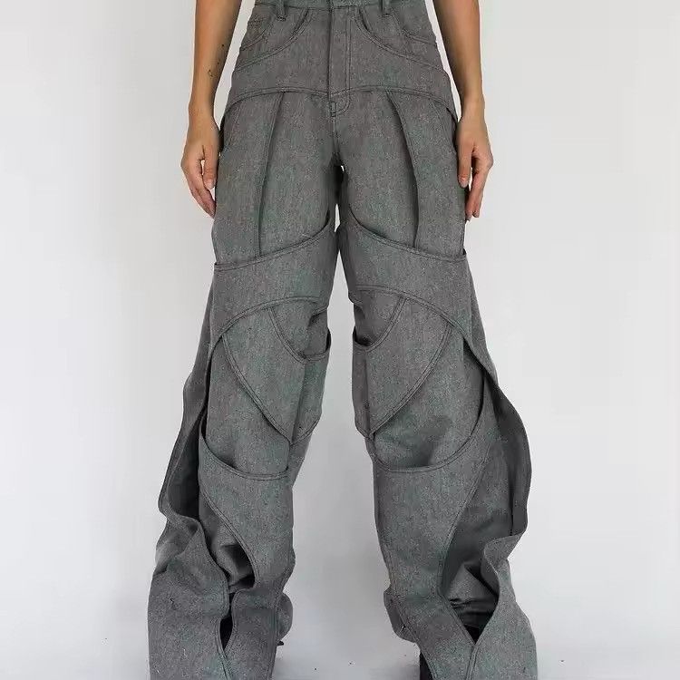 Japanese Brand × Jean Retro Casual Floor Mopping Hollow Patchwork Design Jean Size US 33 - 1 Thumbnail