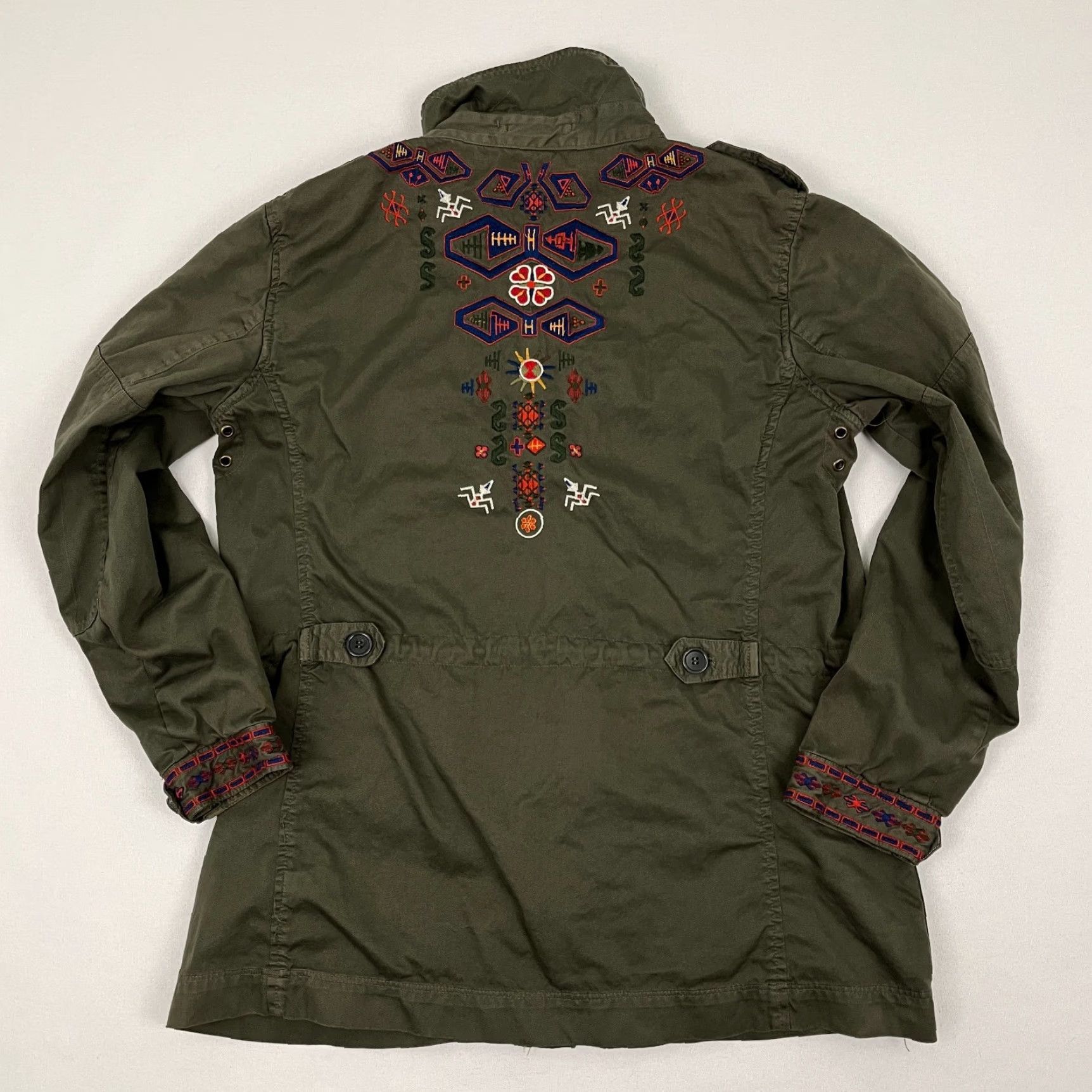 Johnny Was Johnny Was April Army Jacket Womens Large Green Floral Embroidered Boho Military Overcoat Size L / US 10 / IT 46 - 6 Thumbnail